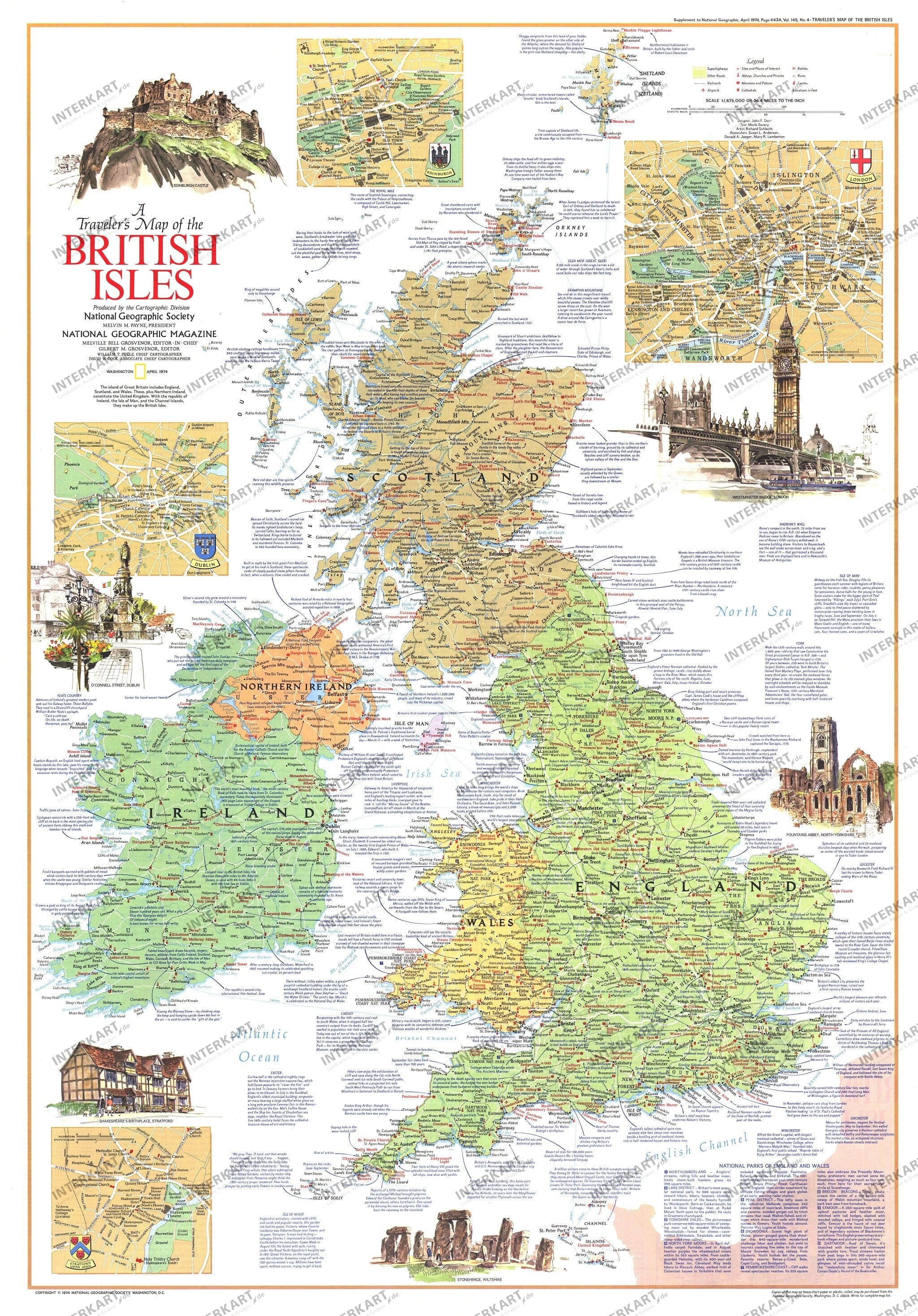 1974 Travelers Map Of The British Isles Side 1 58 x 82cm