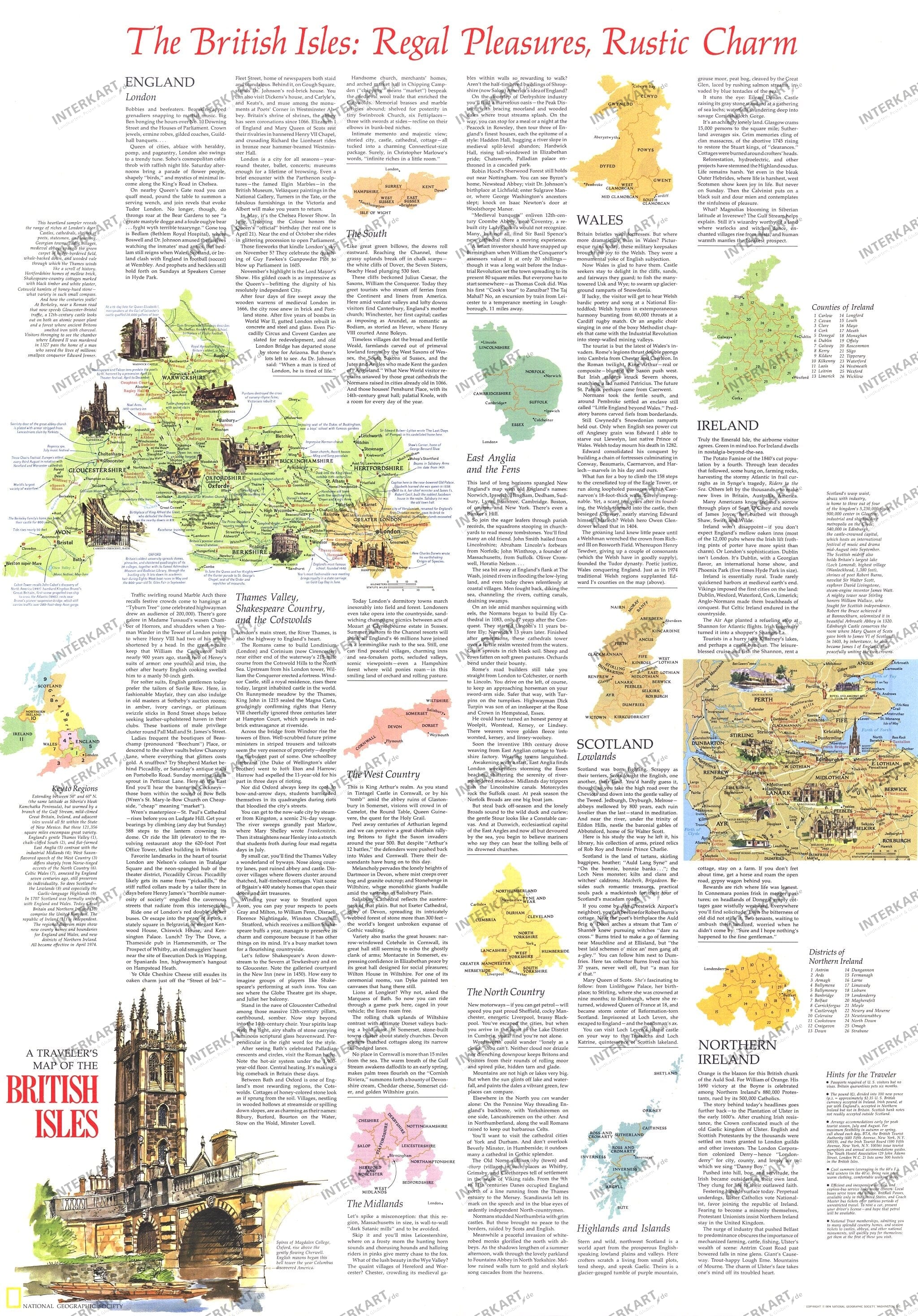 1974 Britische Inseln Reisekarte Seite 2 58 x 82cm