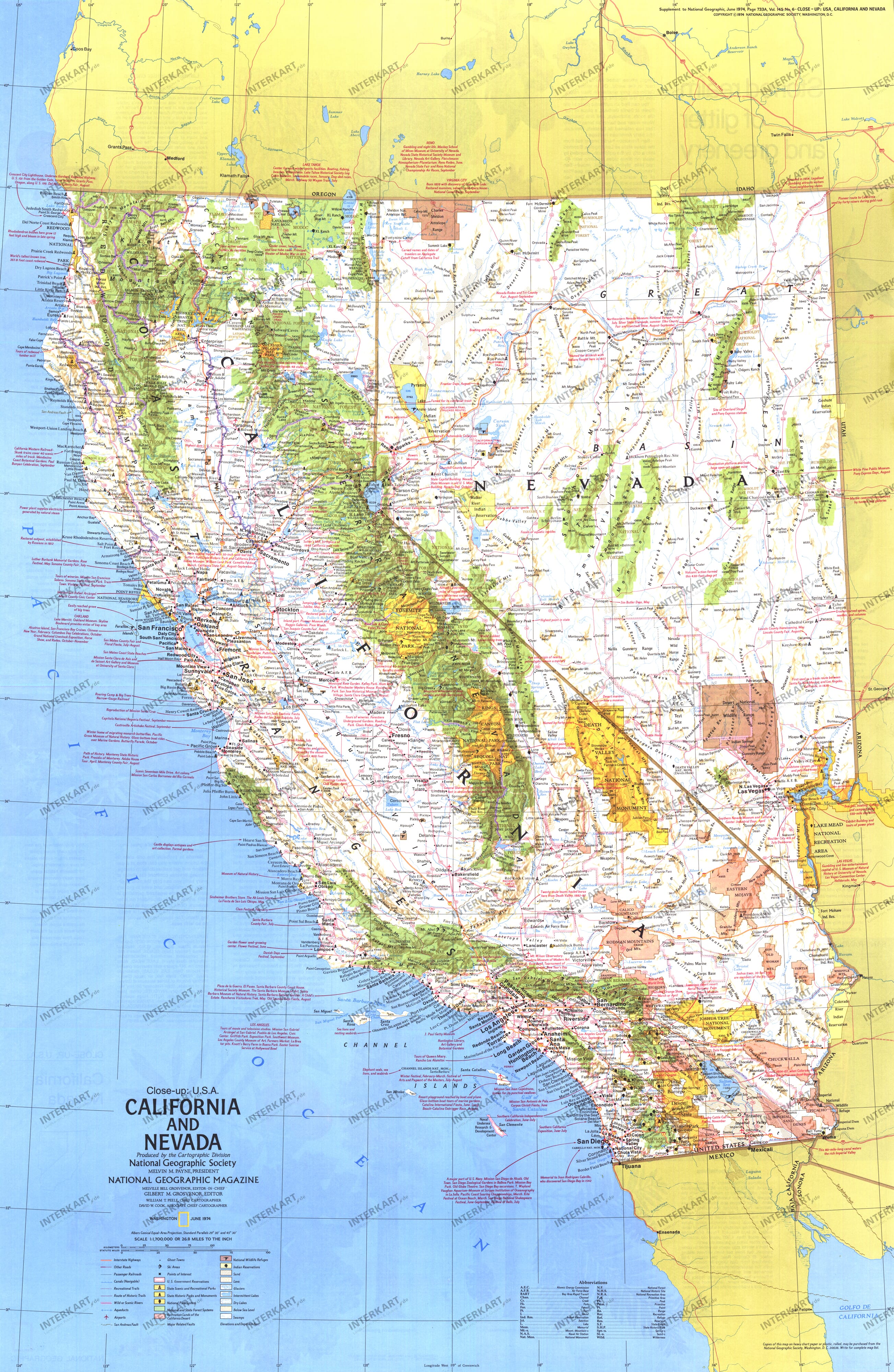1974 California And Nevada Map Side 1 - 58 x 89cm