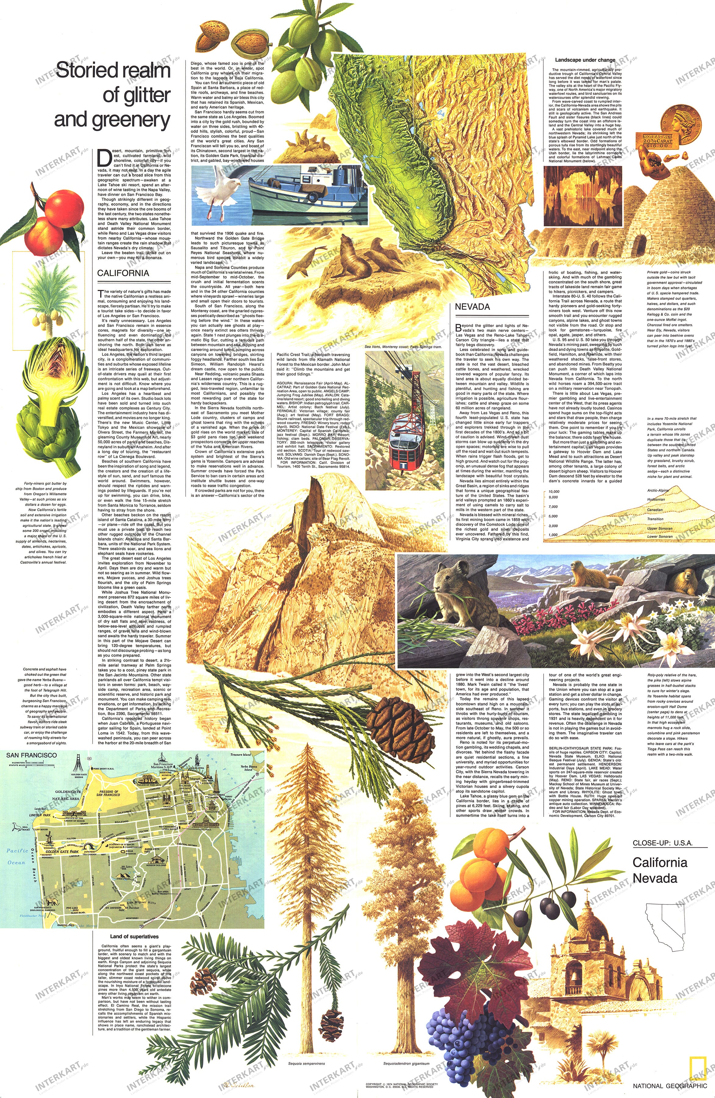1974 California And Nevada Map Side 2 - 58 x 89cm