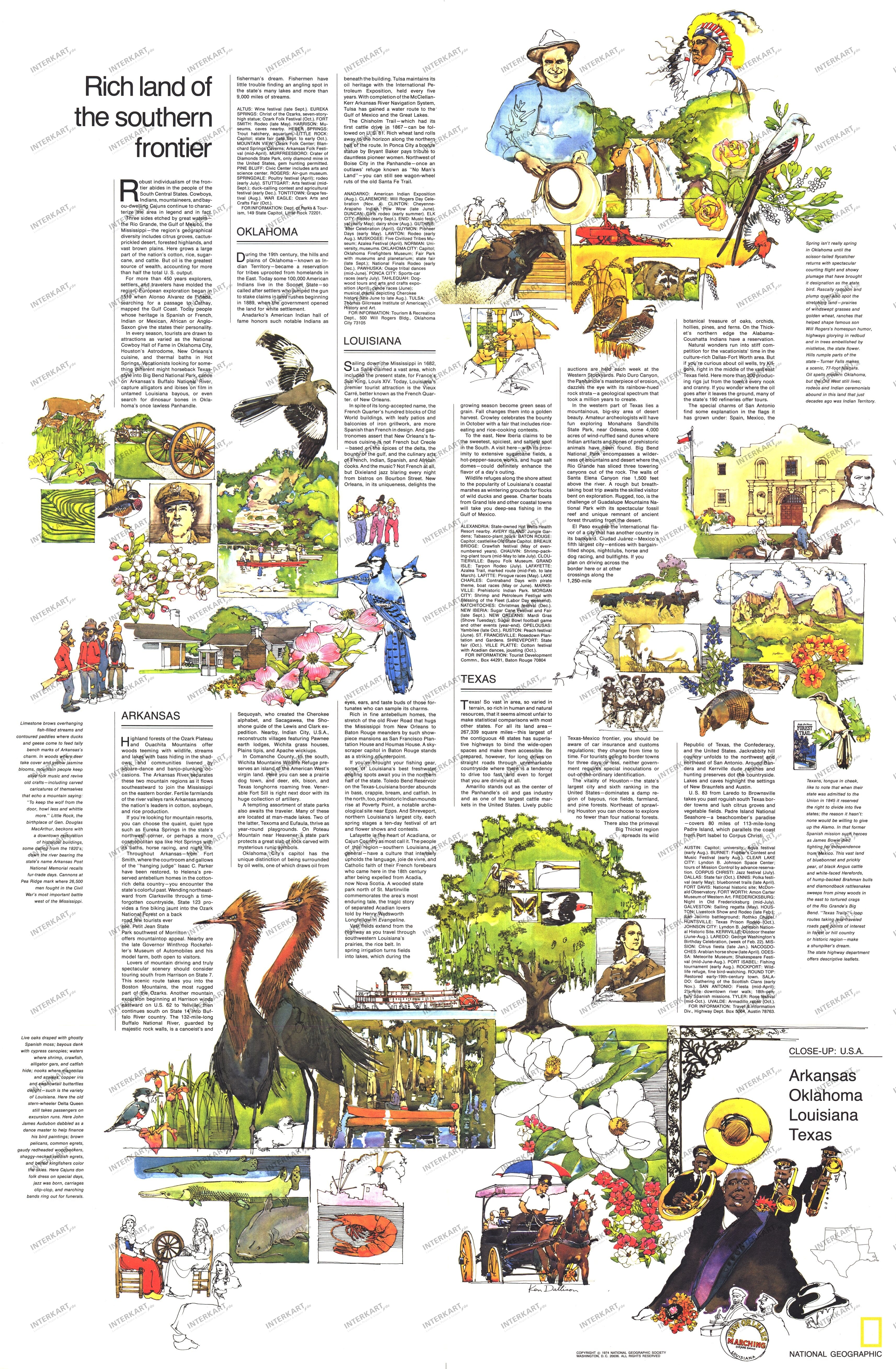 1974 South Central States Rich Land Of The Southern Frontier Map 89 x 58cm