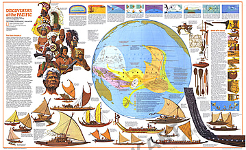 1974 Entdecker des Pazifiks Karte 94 x 57cm