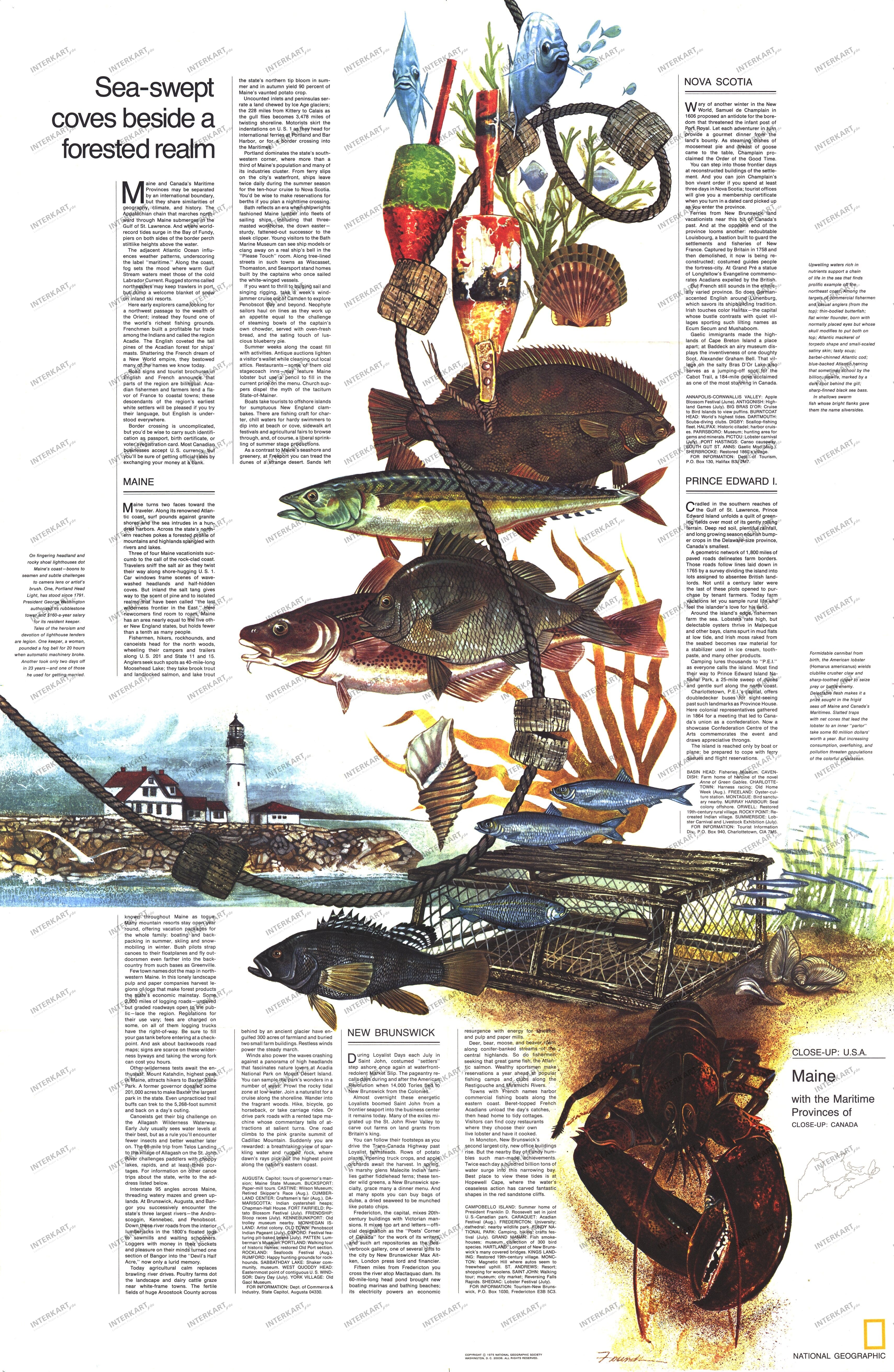 1975 Maine Map Sea-swept Coves Beside A Forested Realm from National Geographic