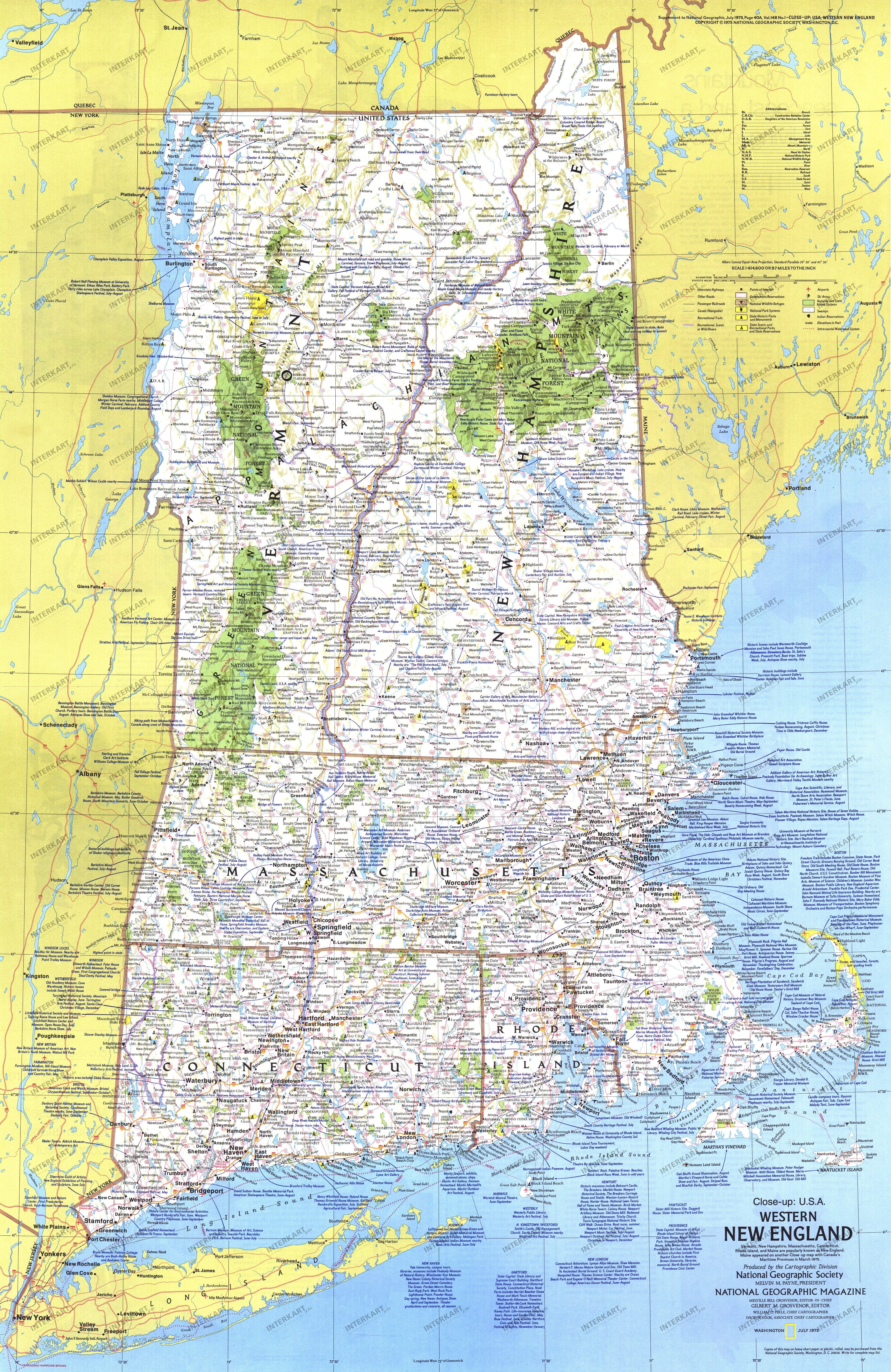 1975 Western New England Map from National Geographic