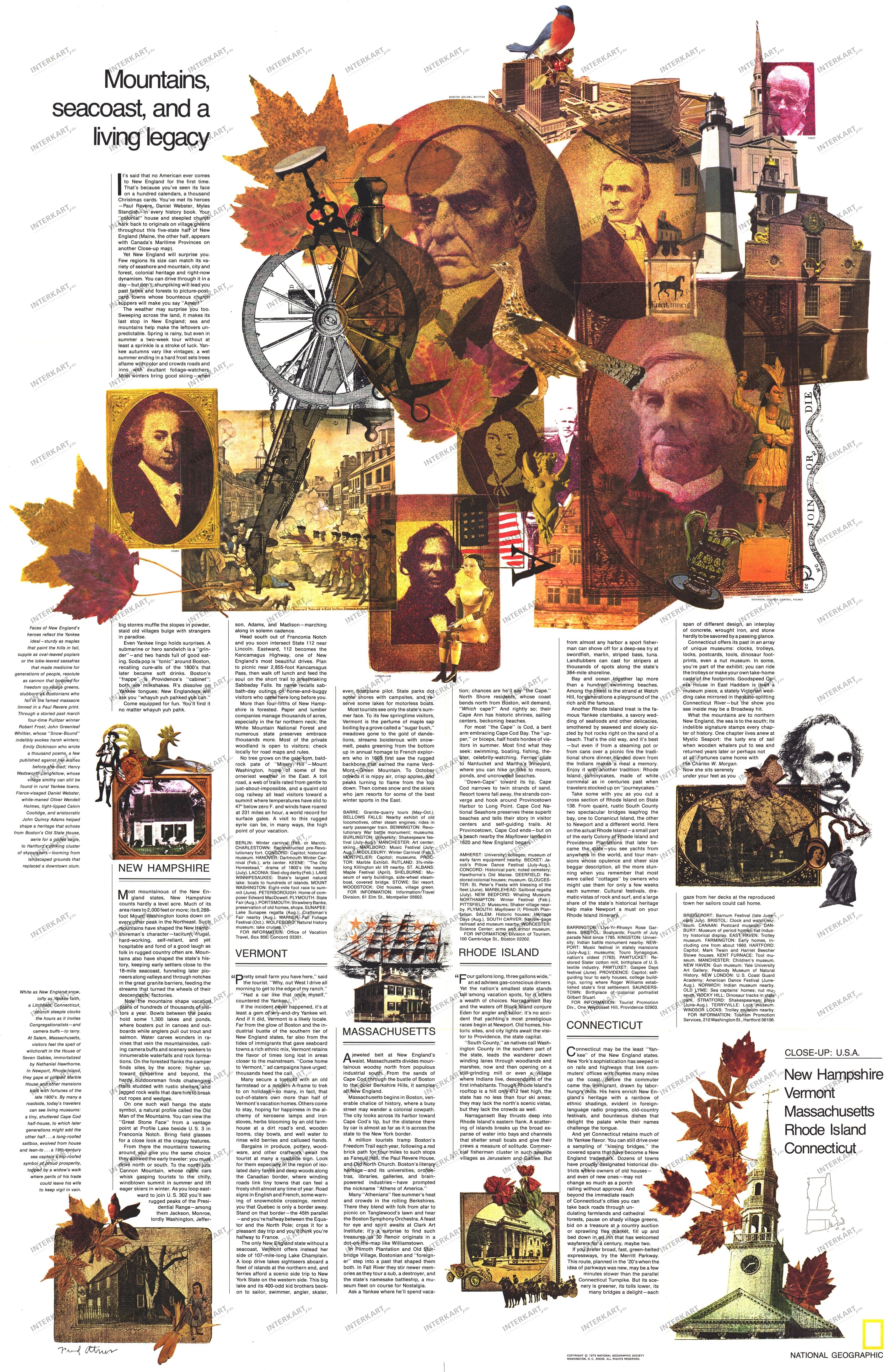 1975 Western New England Map: Mountains, Seacoast And A Living Legacy from National Geographic