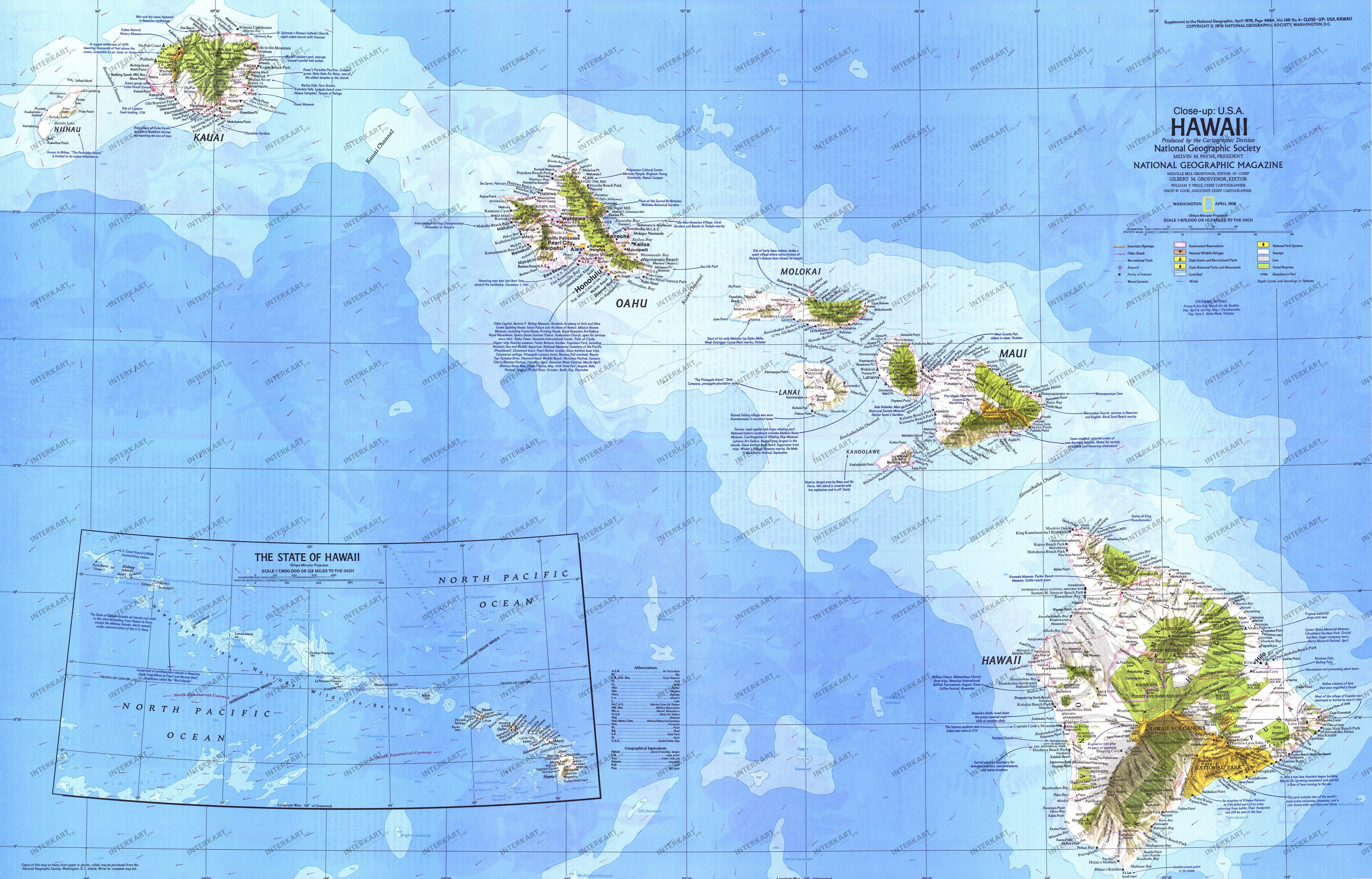 1976 Hawaii Map 89 x 57cm