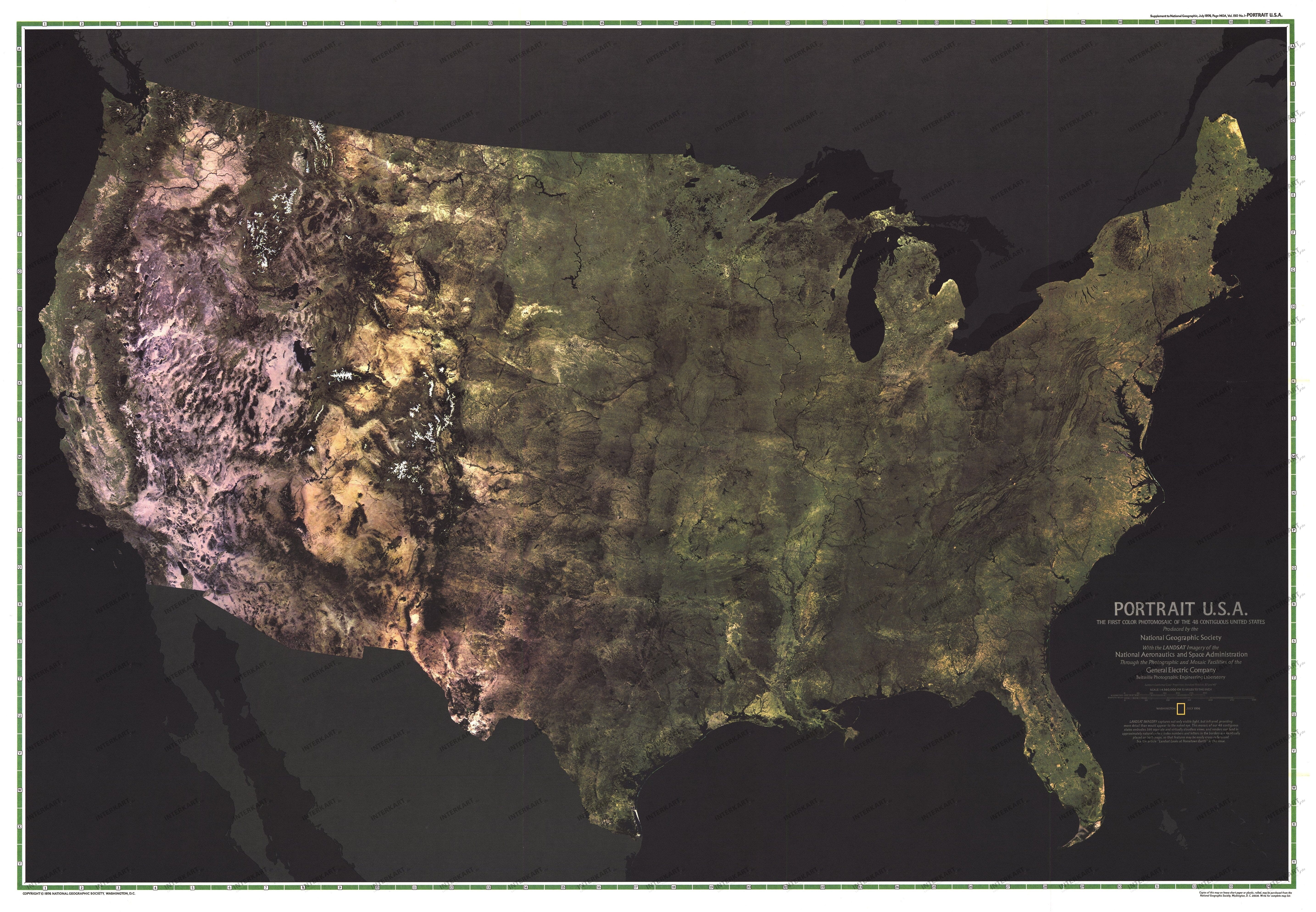 1976 USA Portrait Map 108 x 75cm