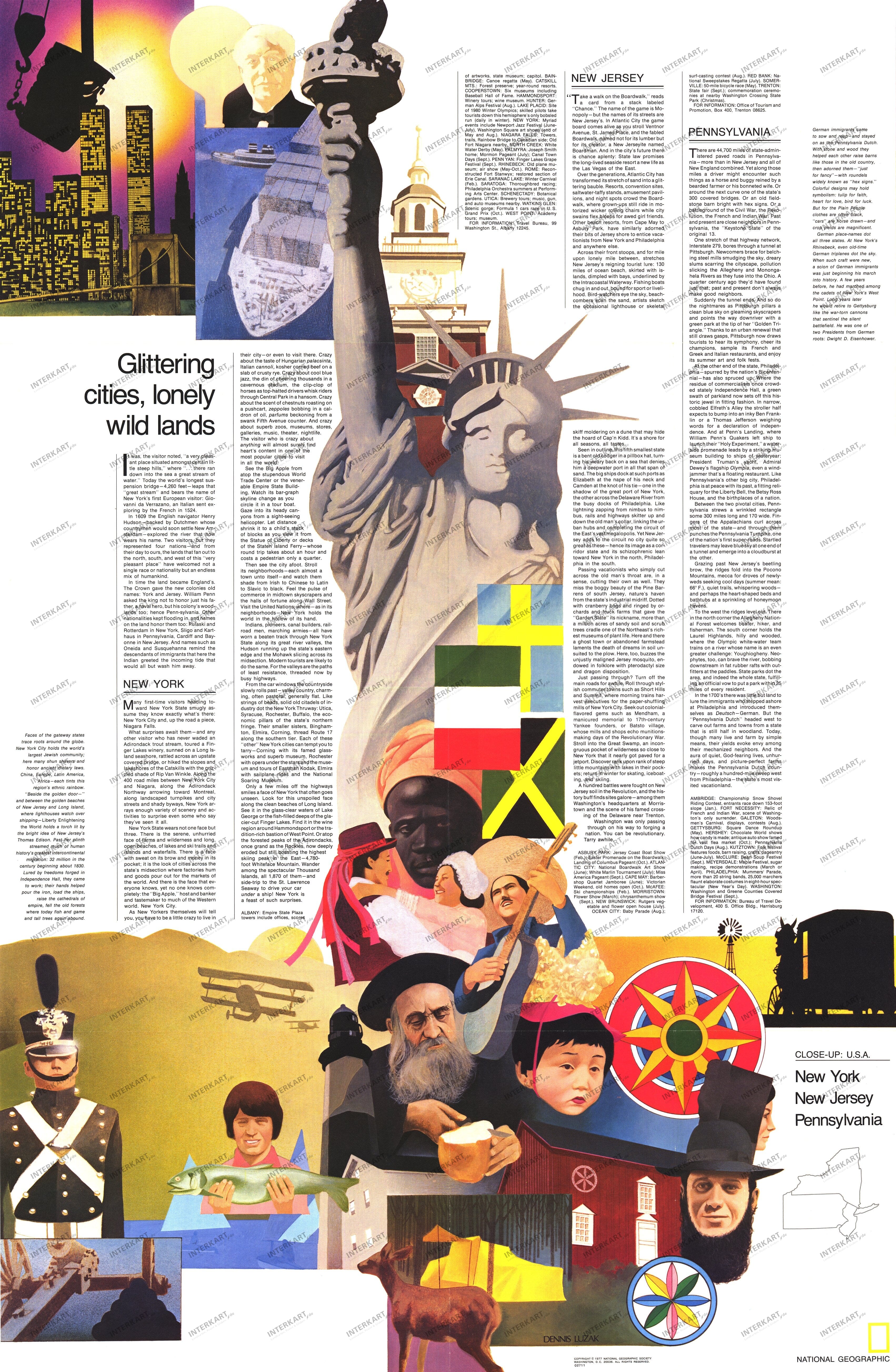 1978 Northeast USA Map Glittering Cities, Lonely Wild Lands 57 x 89cm