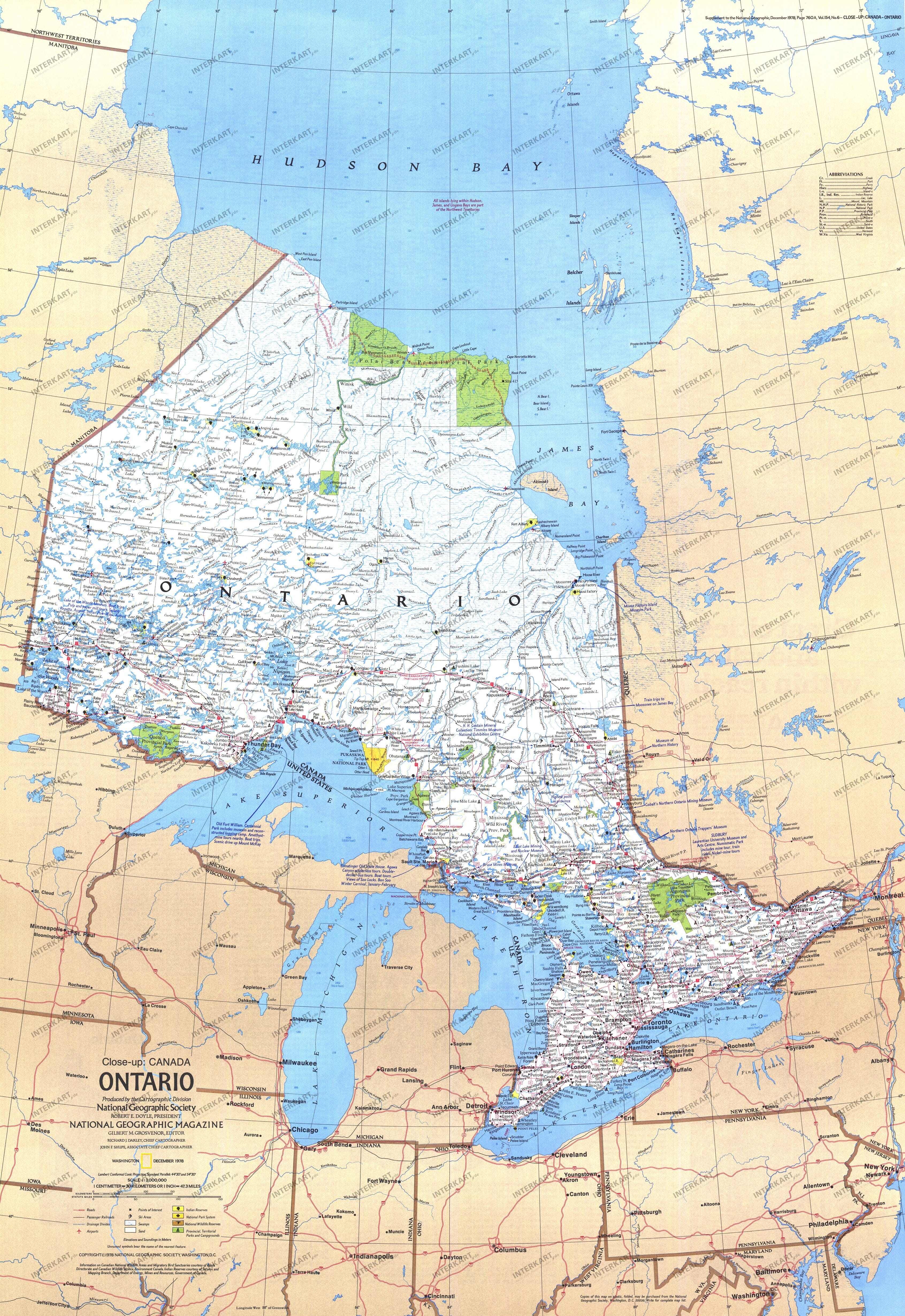 1978 Ontario Canada Map 57 x 84cm