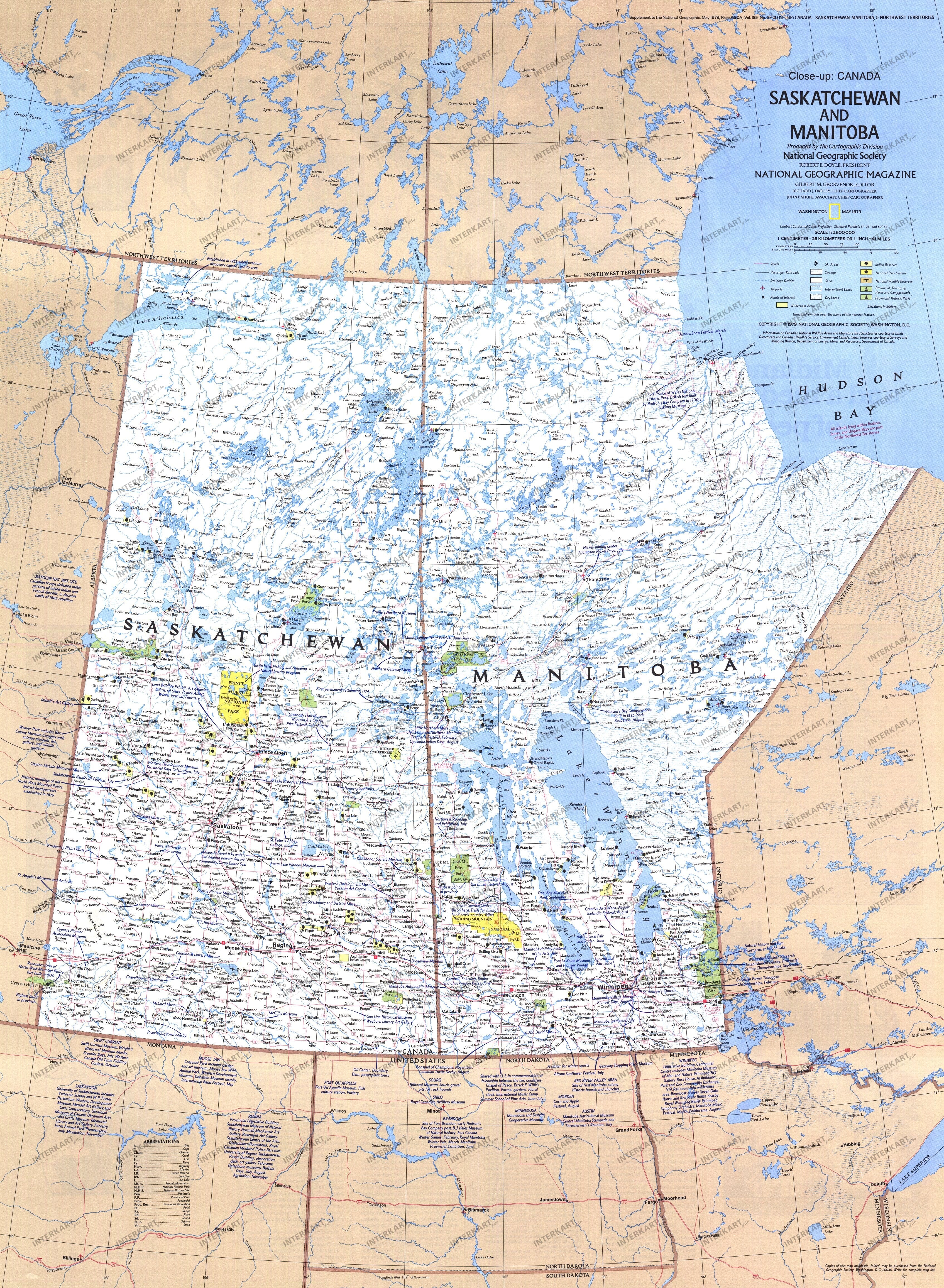 1979 Saskatchewan And Manitoba Canada Map from National Geographic