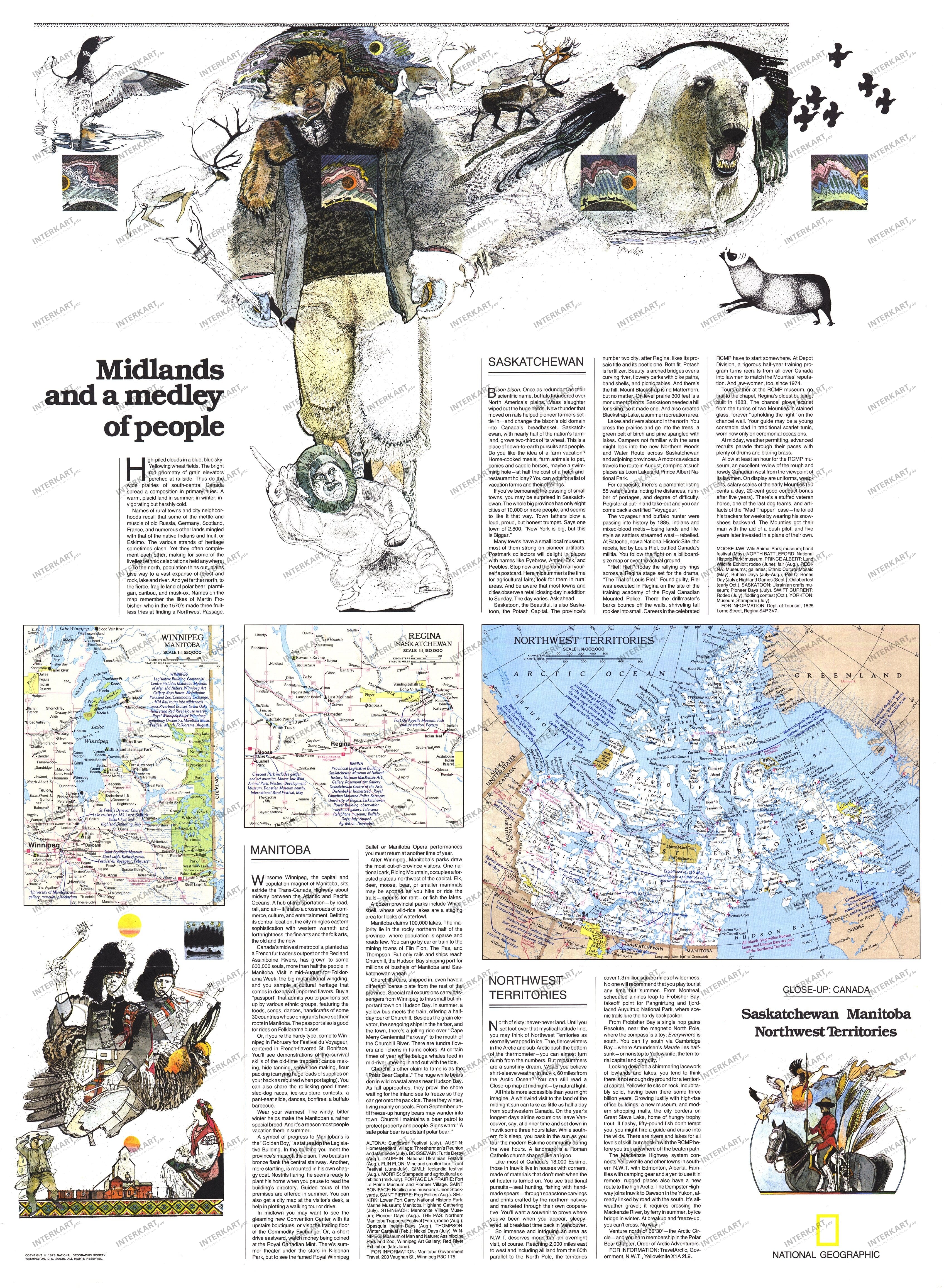 1979 Saskatchewan And Manitoba Canada Map from National Geographic