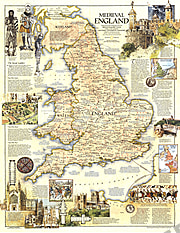1979 Mittelalterliches England Karte 57 x 74cm