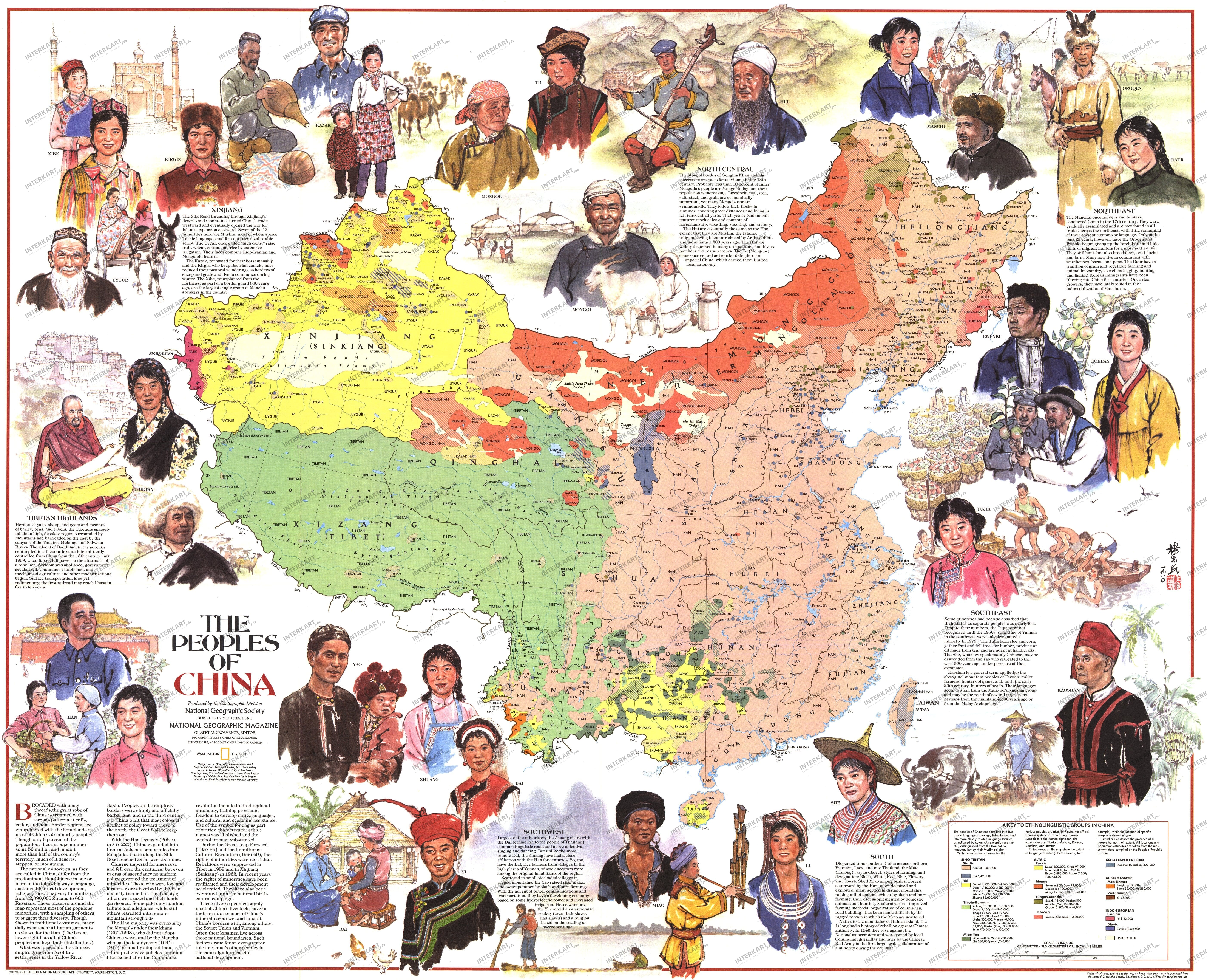 1980 Peoples Of China Map 95 x 76cm