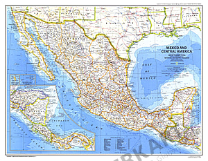 1980 Mexiko und Mittelamerika Karte 65 x 51cm 