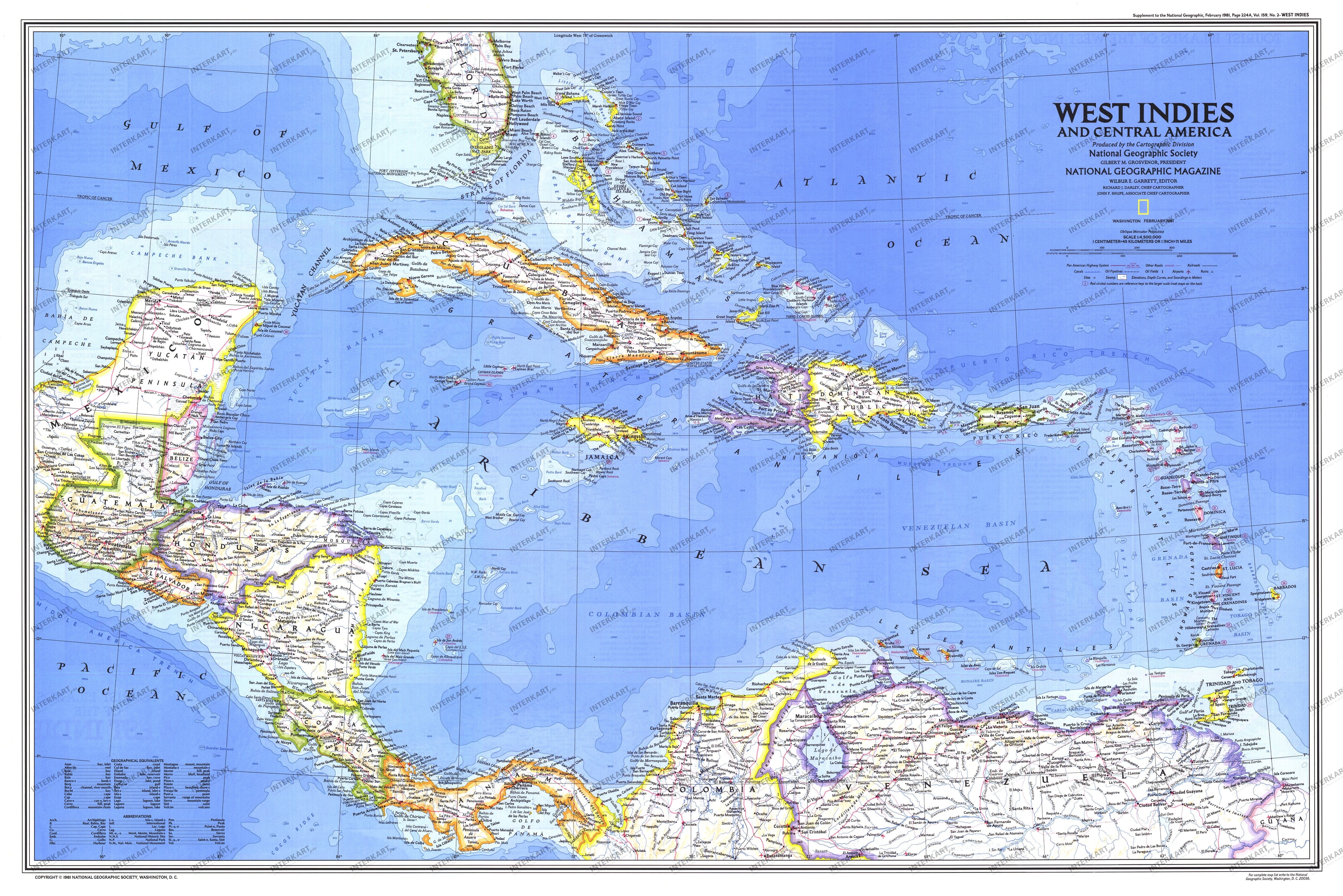 1981 West Indies And Central America Map from National Geographic