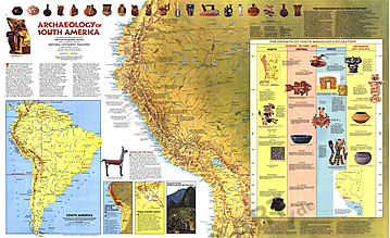 1982 Archaelogy Of South America Map from National Geographic