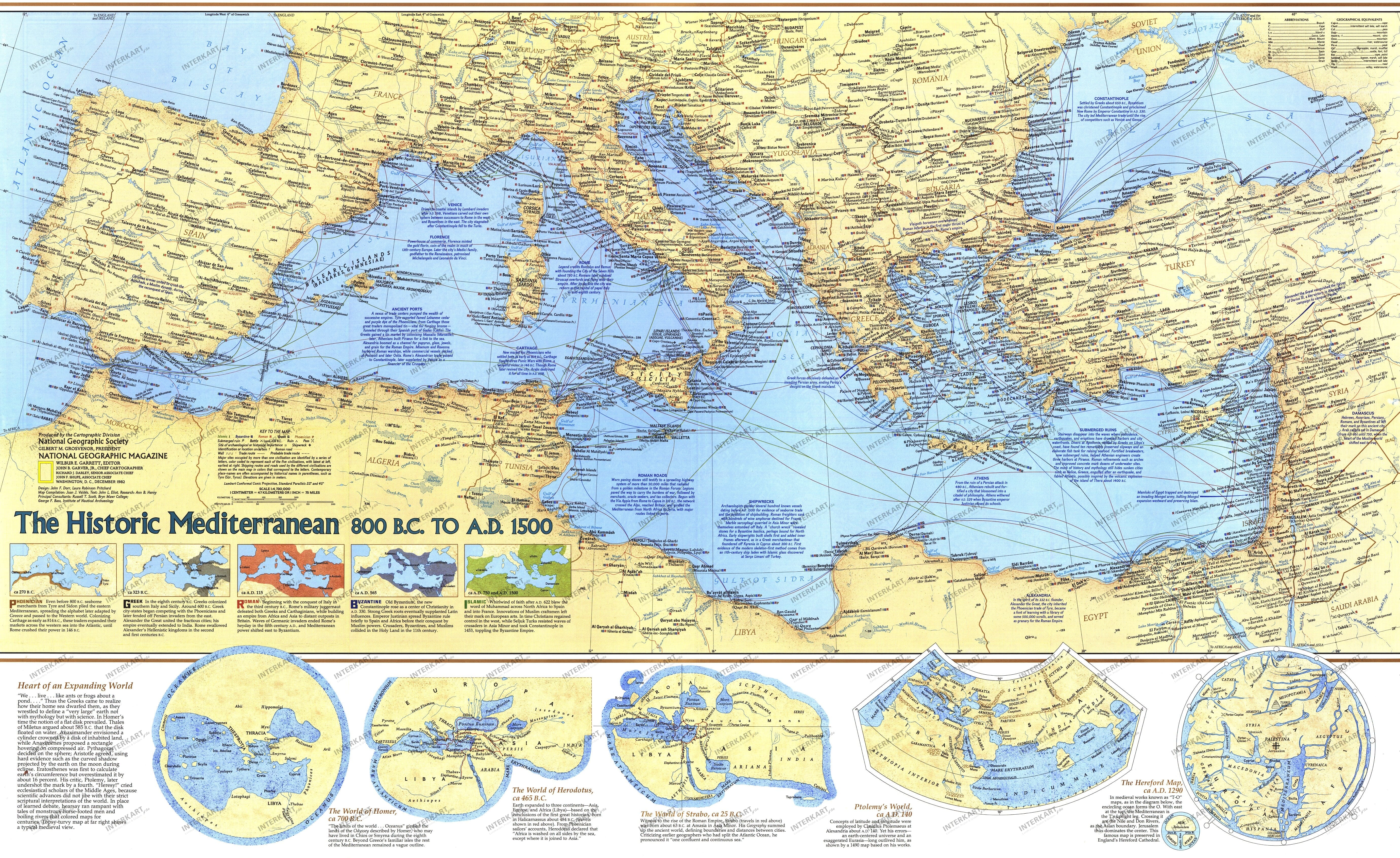 1982 Historic Mediterranean, 800 BC to AD 1500 Map 94 x 57cm