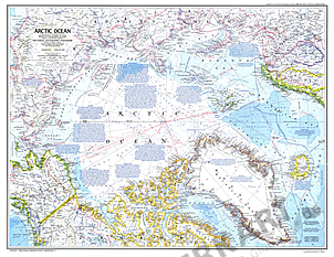 1983 Arktischer Ozean Karte 75 x 58cm