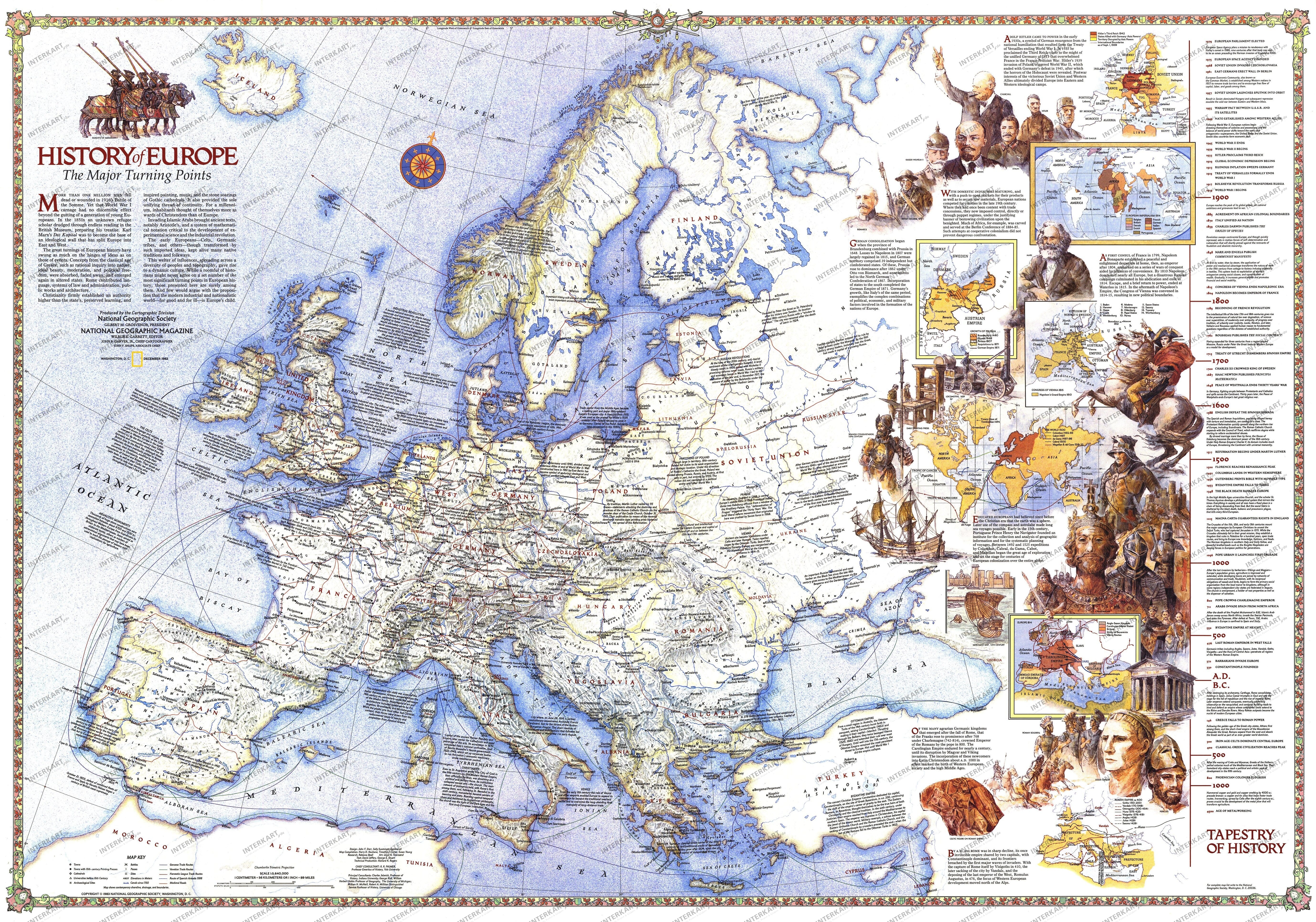 1983 History Of Europe, The Major Turning Points 109 x 76cm