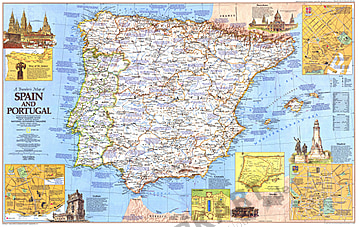 1984 Spanien und Portugal Reisekarte Seite 1 - 91 x 57cm