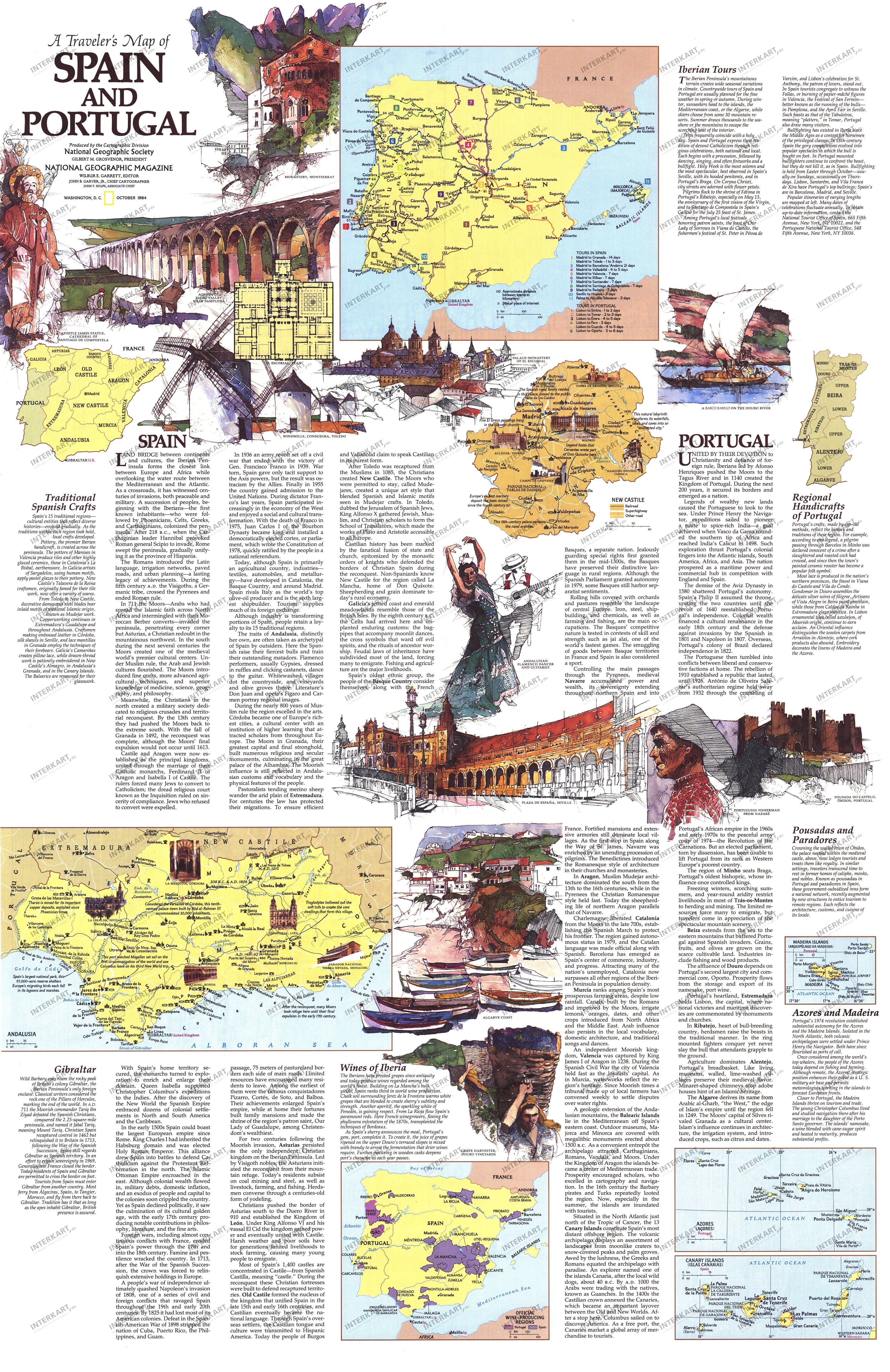 1984 Travelers Map Of Spain And Portugal Side 2 91 x 57cm