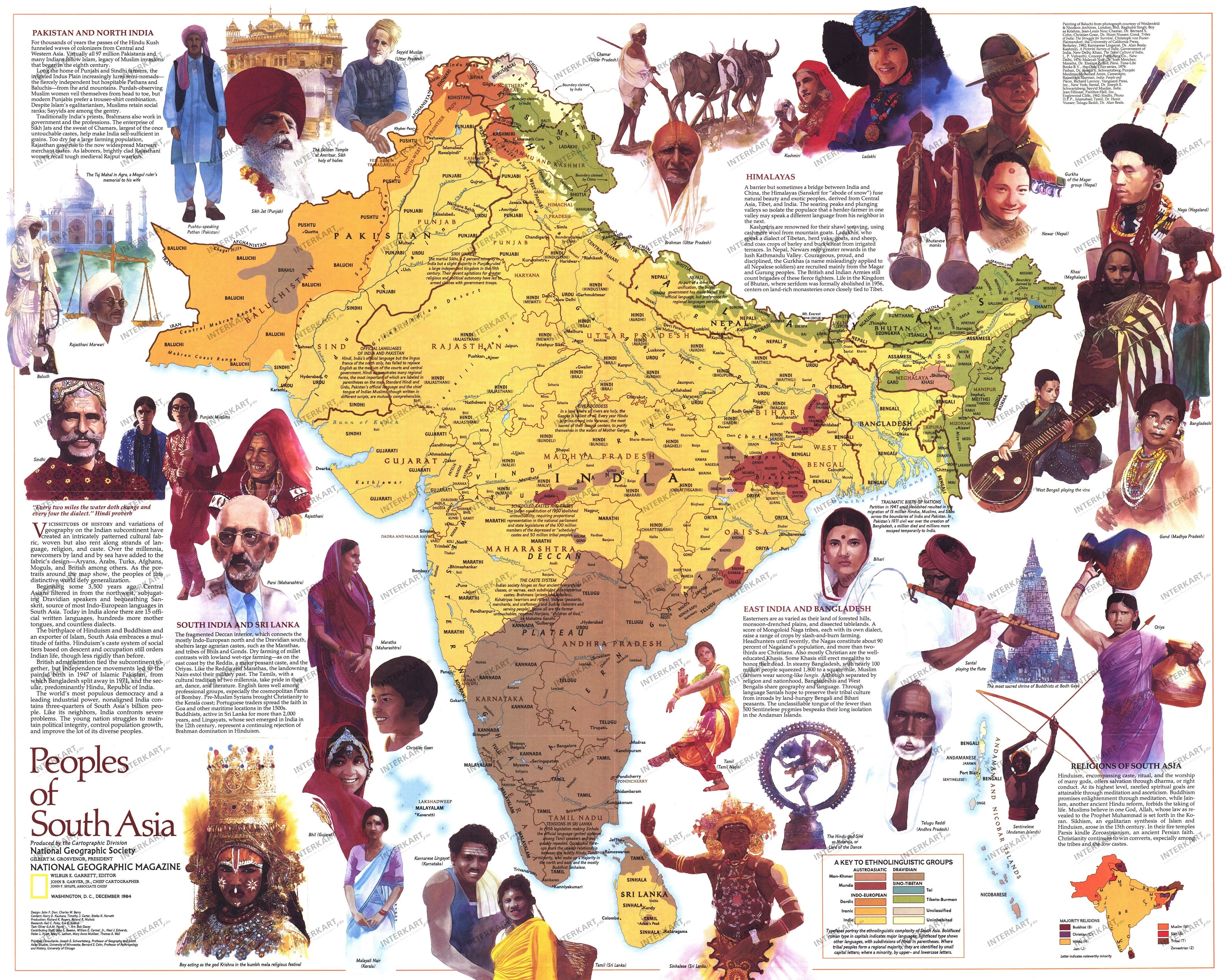 1984 Peoples Of South Asia Map from National Geographic