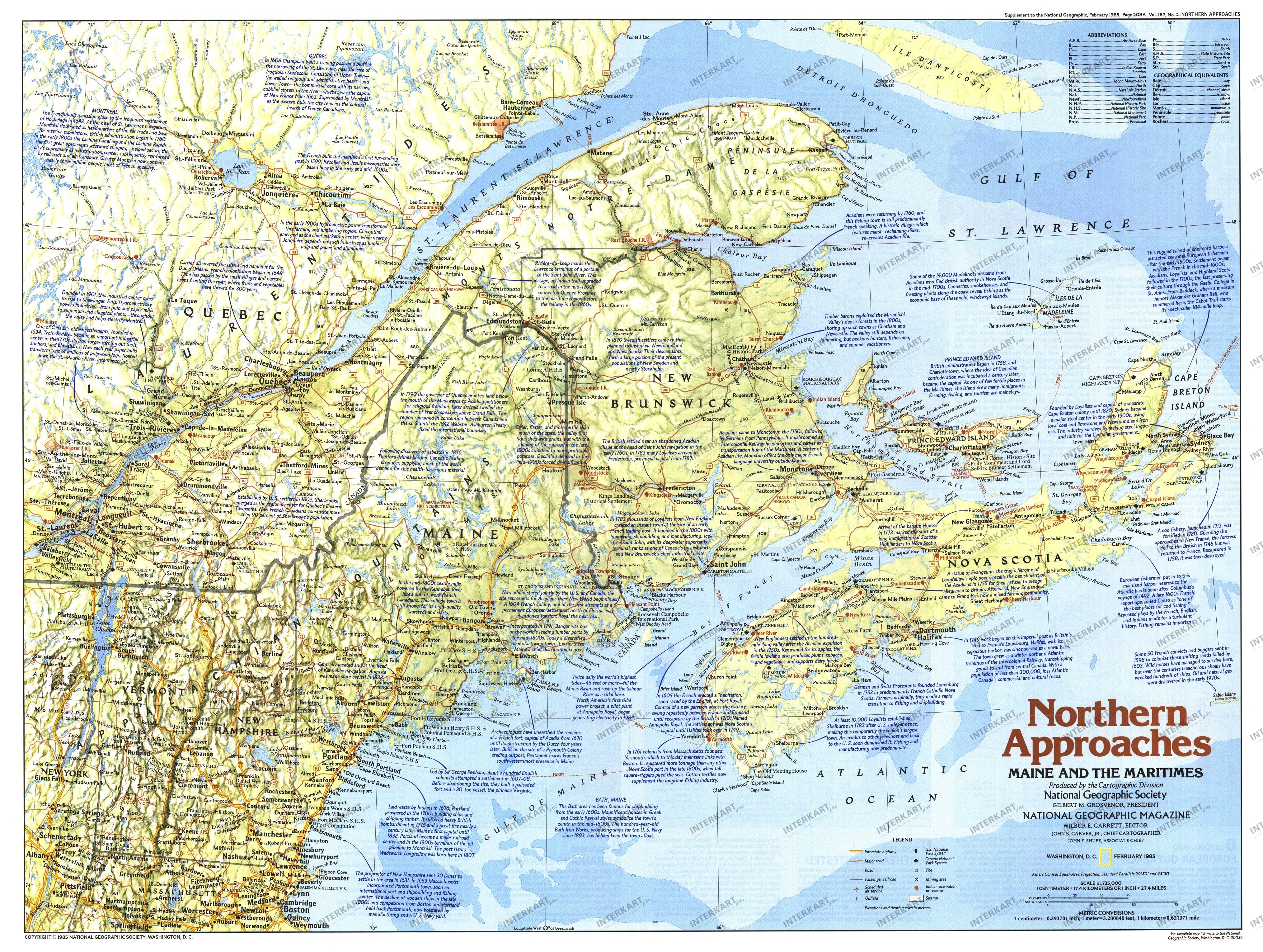 1985 Northern Approaches Maine to the Maritimes Map Side 1 from National Geographic