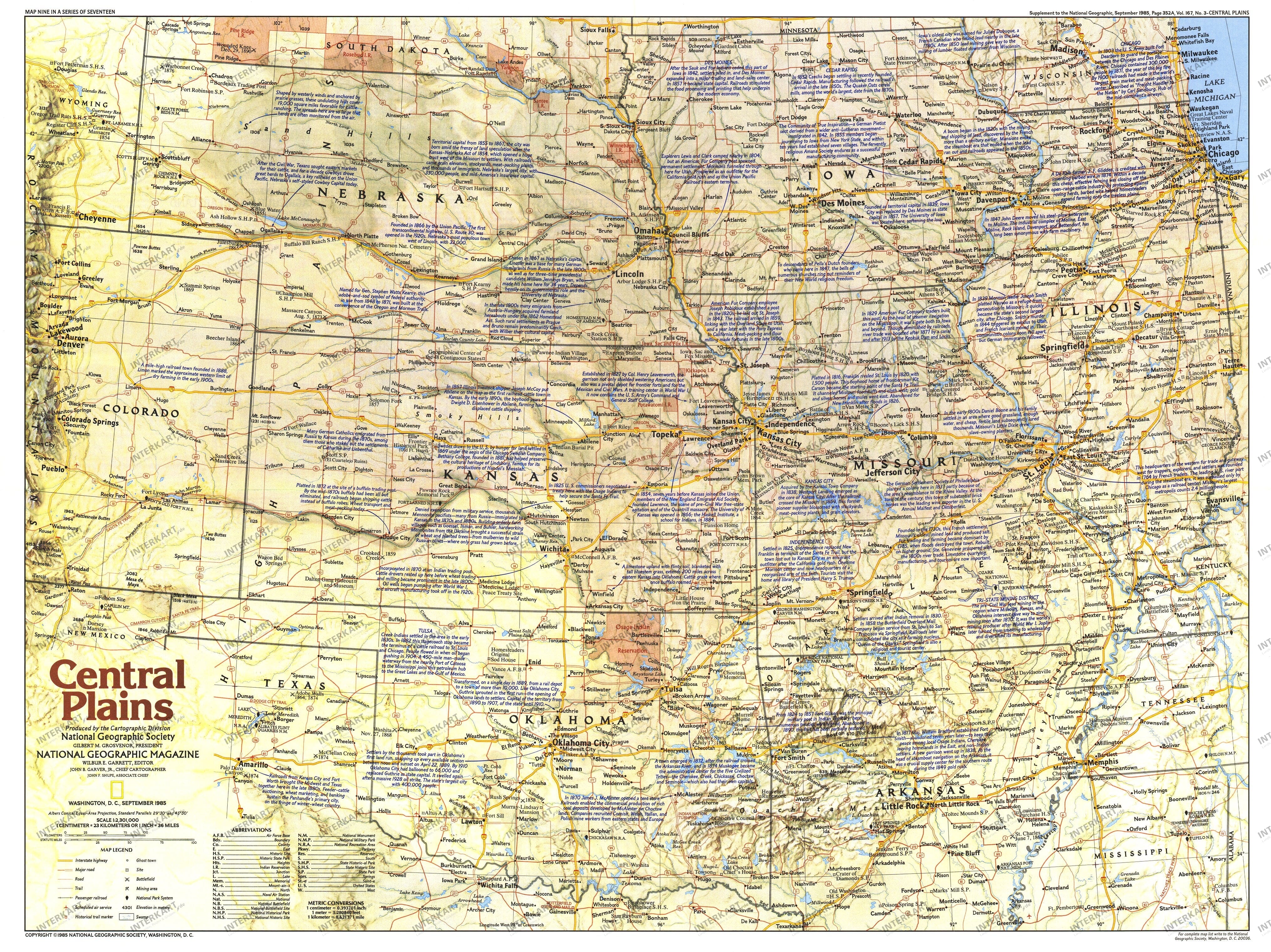 1985 Central Plains Map Side 1 from National Geographic