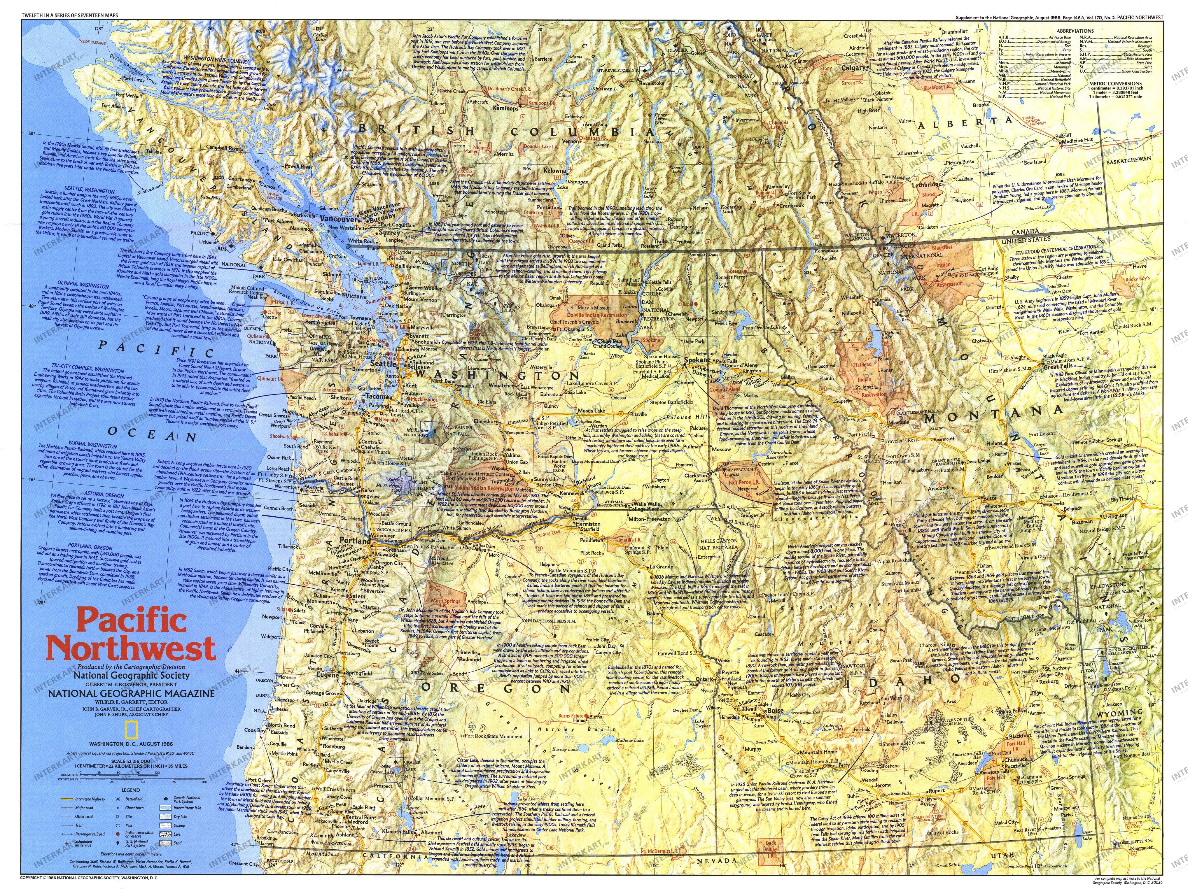 1986 Pacific Northwest Map Side 1 from National Geographic