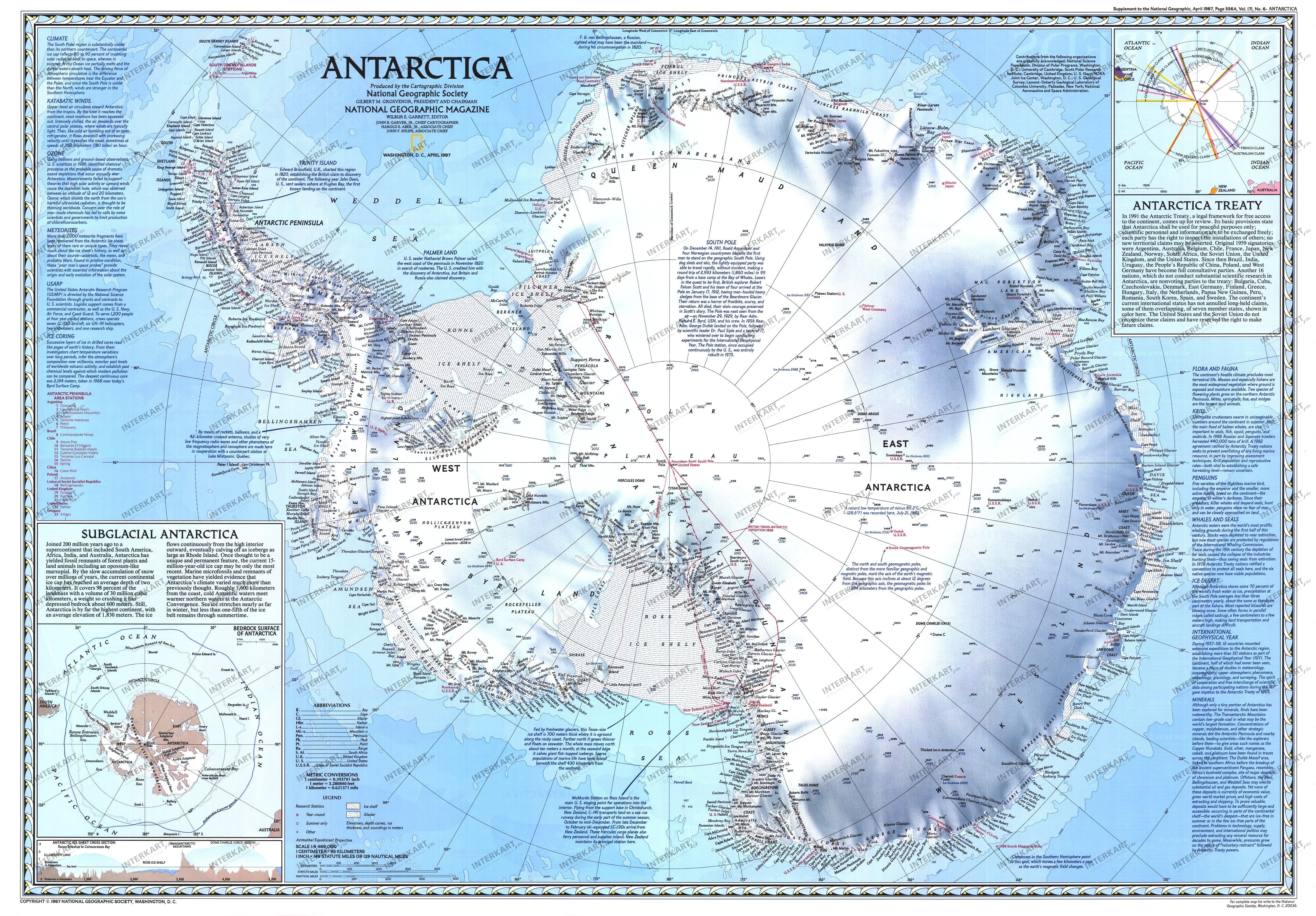 1987 Antarctica Map from National Geographic