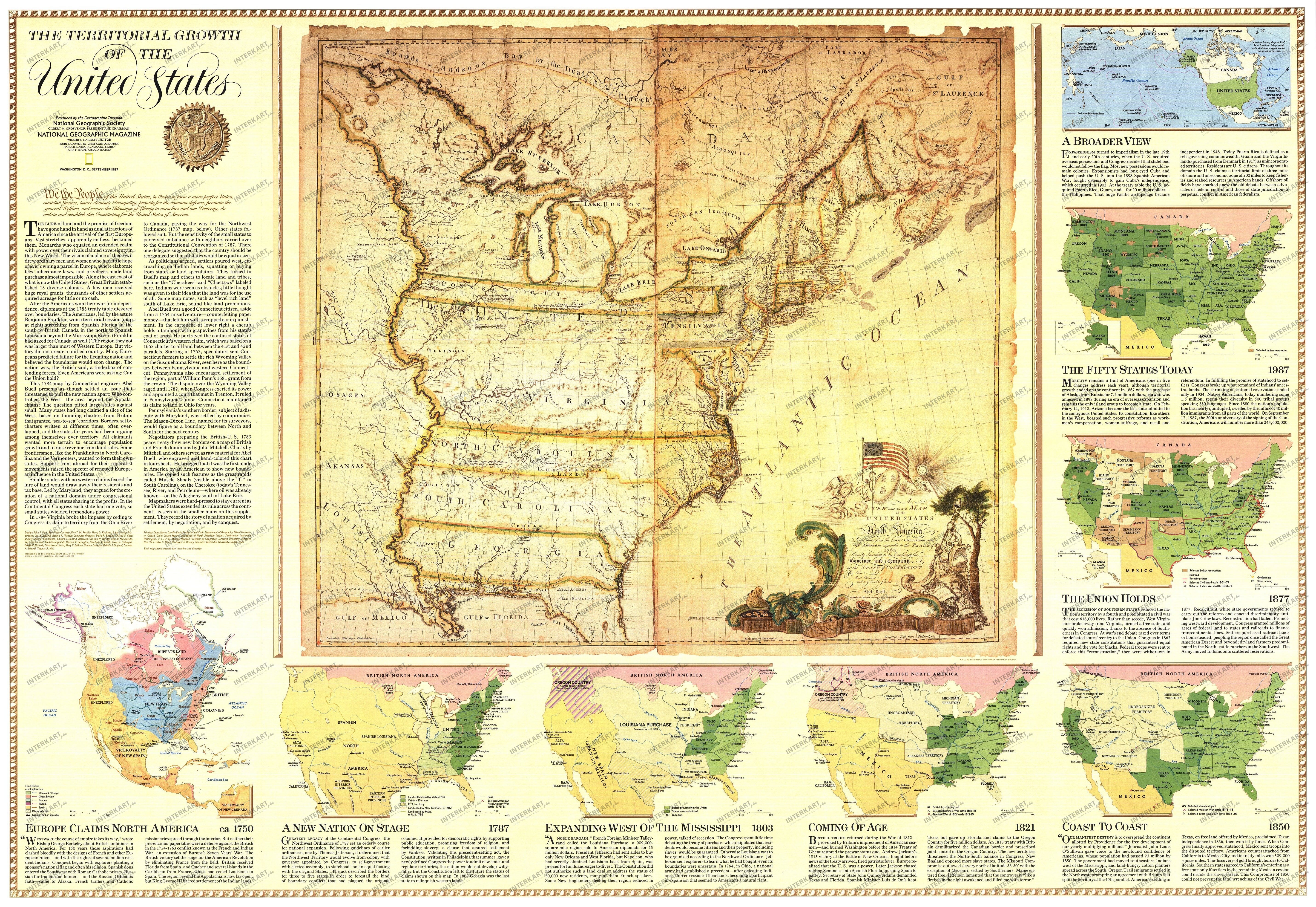 987 Territorial Growth Of The United States Map 107 x 74cm
