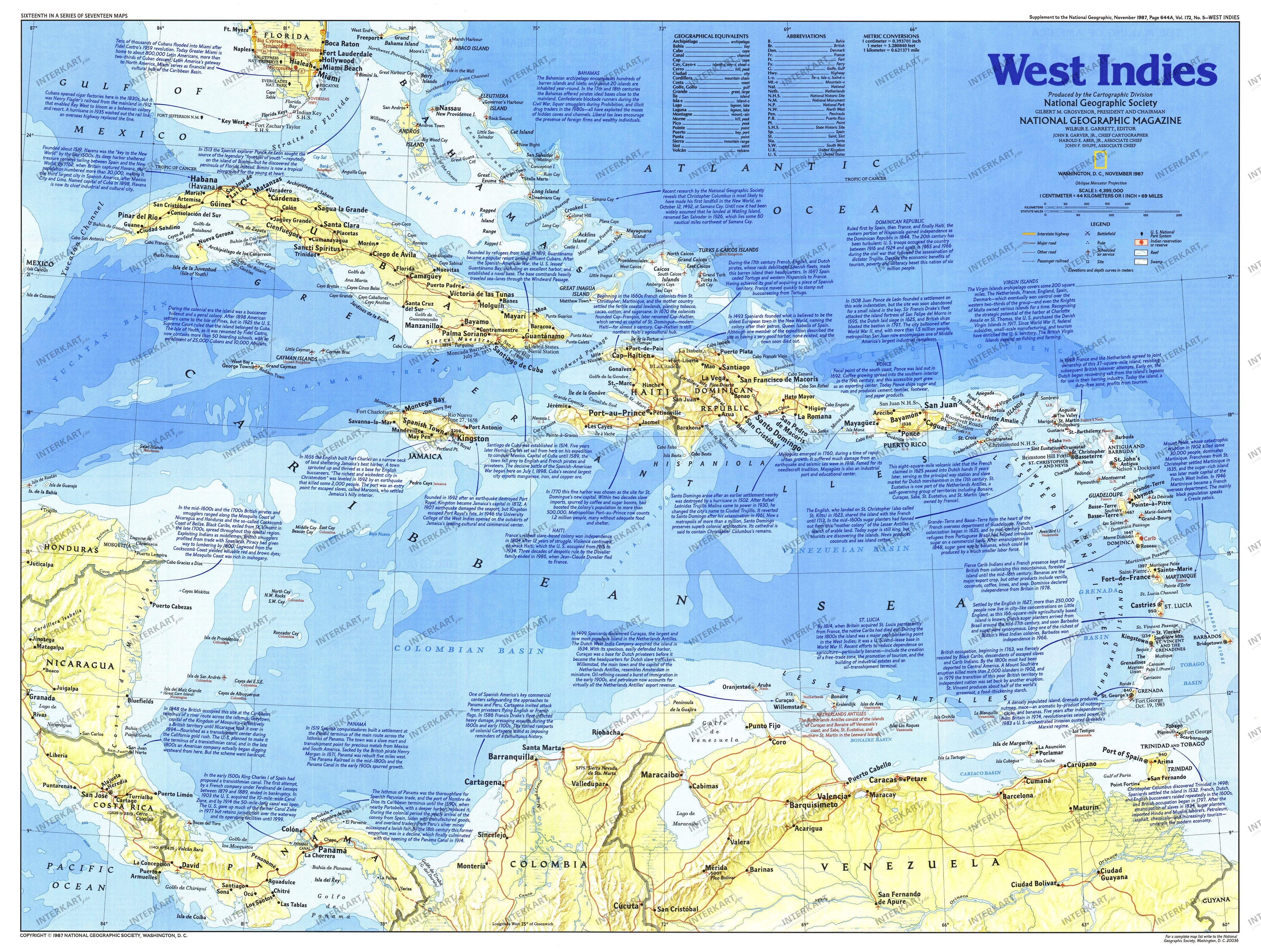 1987 West Indies Map Side 1 from National Geographic