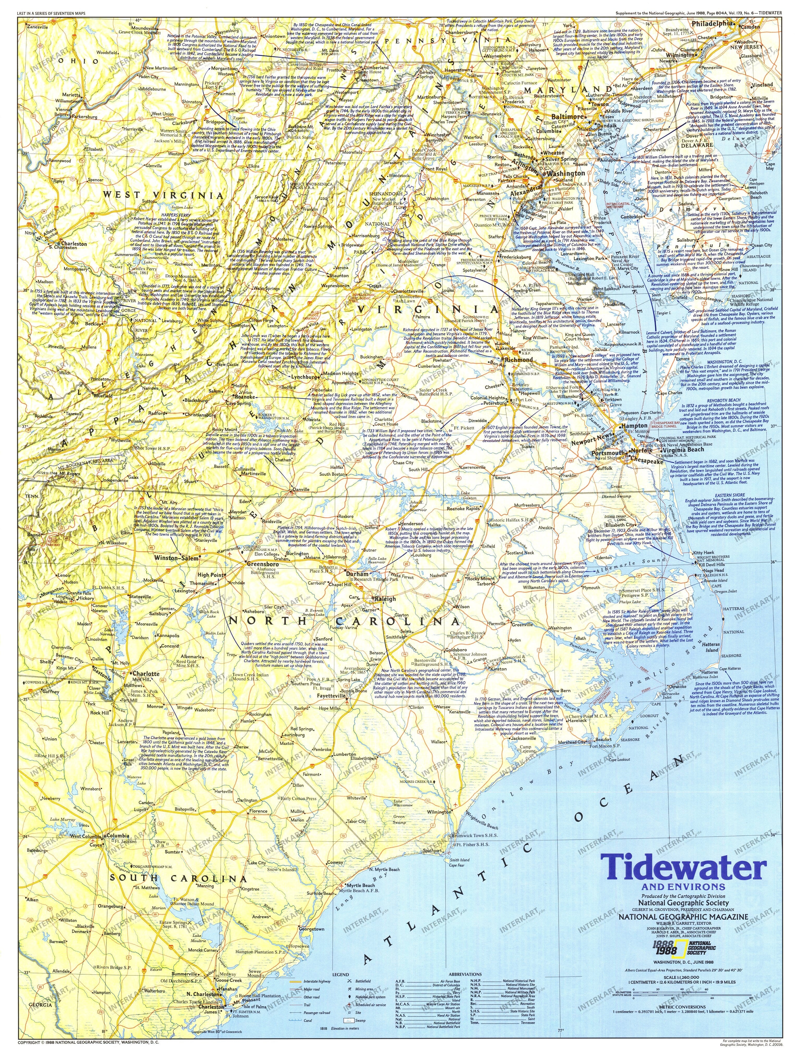 1988 Tidewater And Environs Map Side 1 from National Geographic