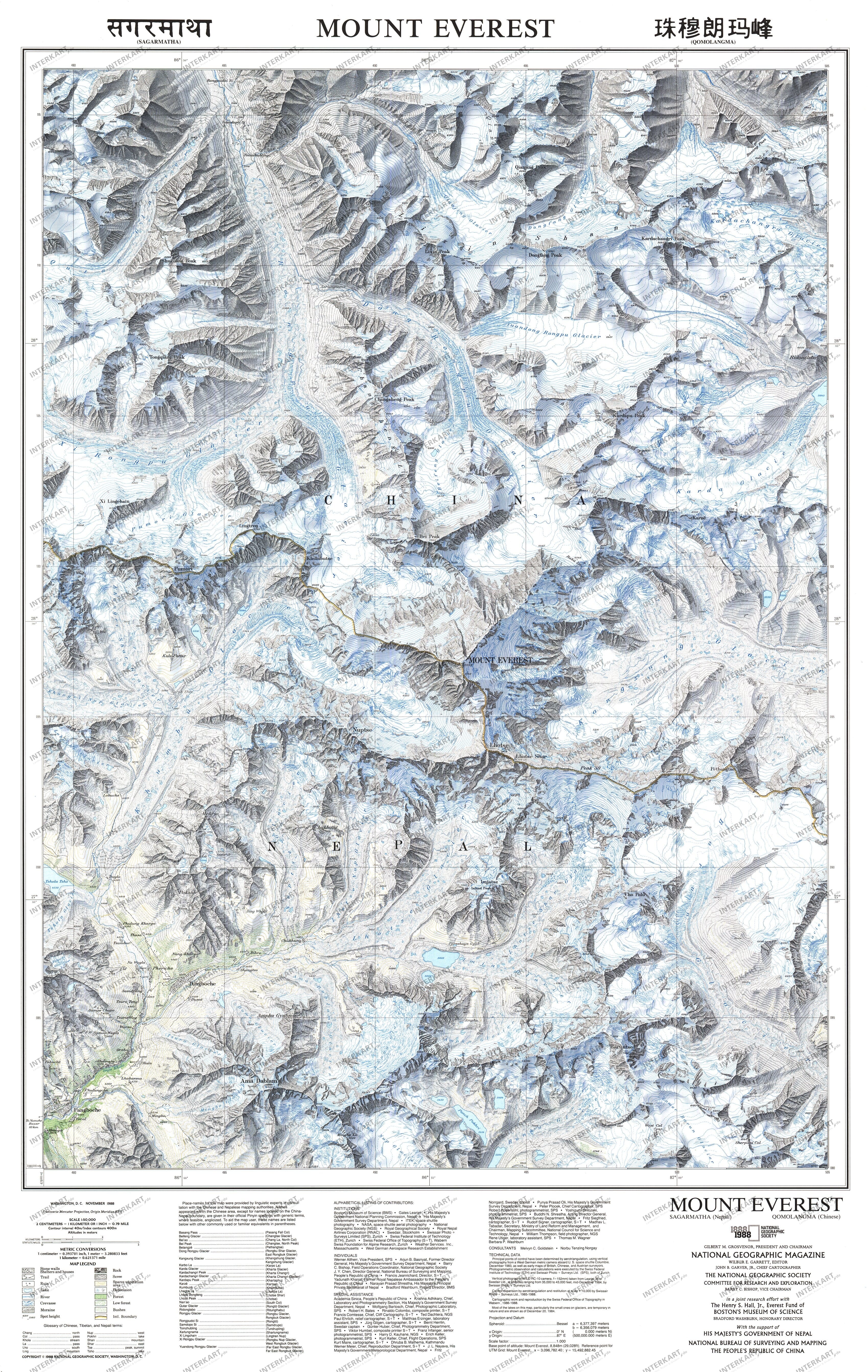 1988 Mount Everest Map from National Geographic