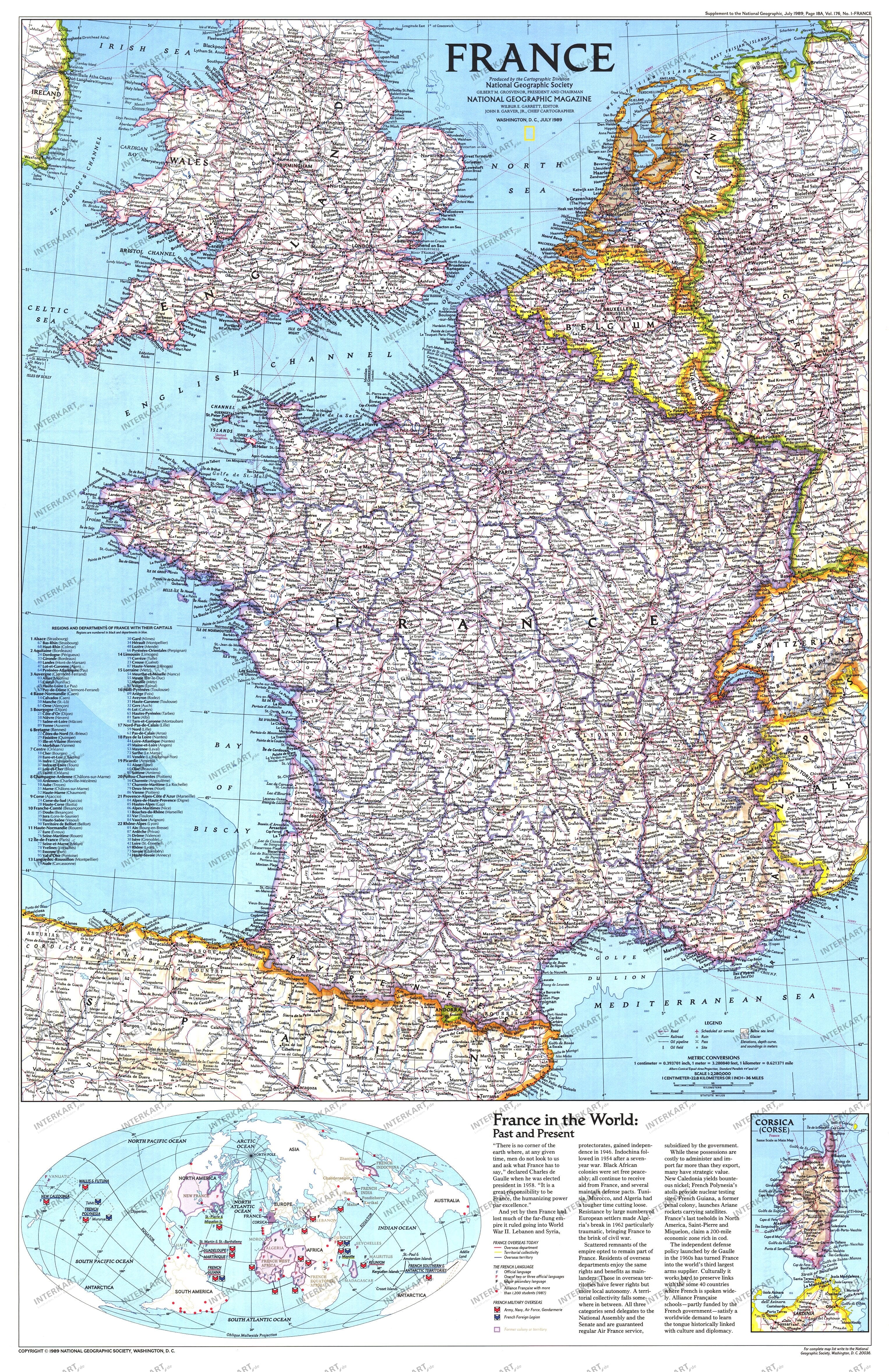 1989 France Map 51 x 79cm