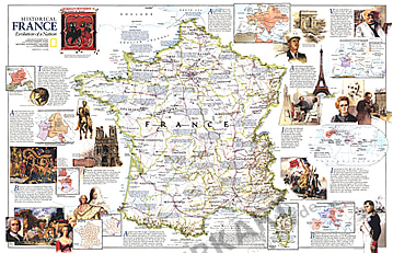 1989 Historische Frankreich Karte 79 x 51cm