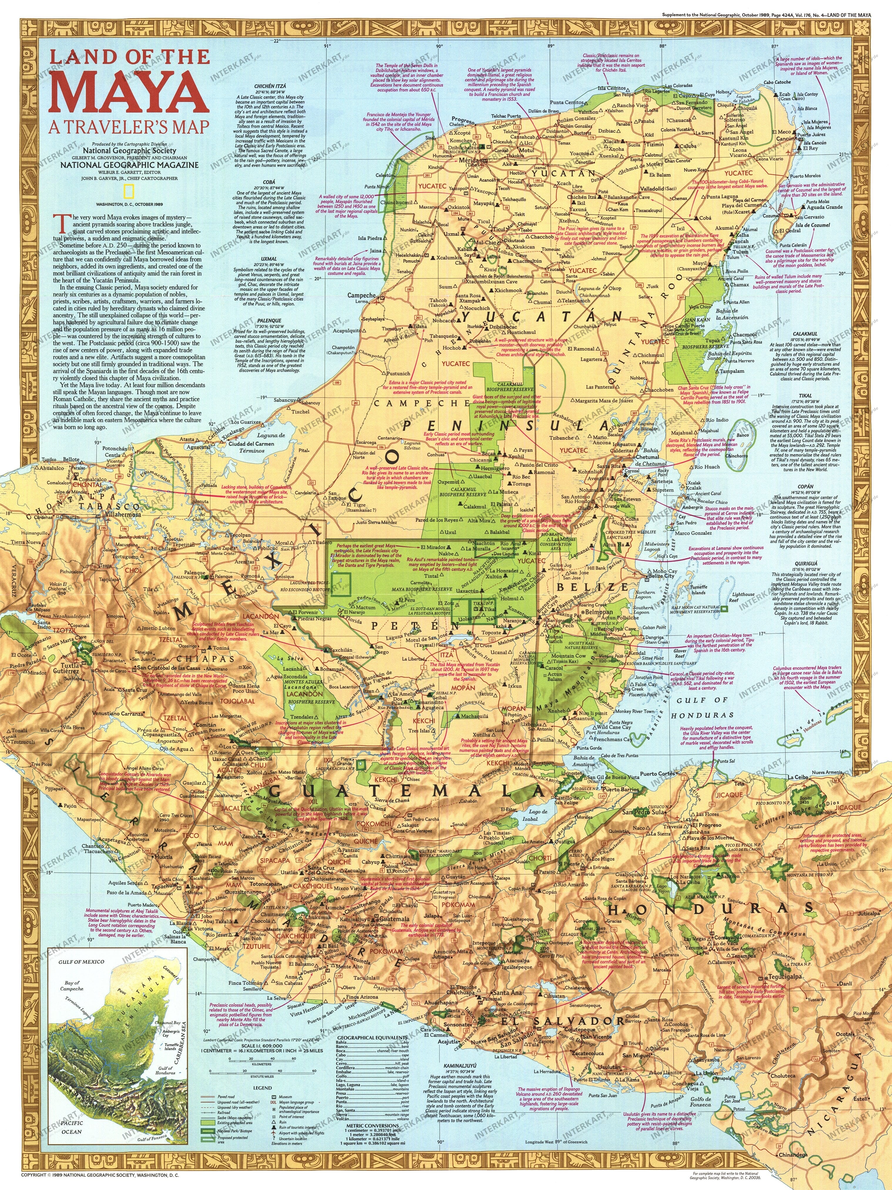 1989 Land Of The Maya Map - National Geographic