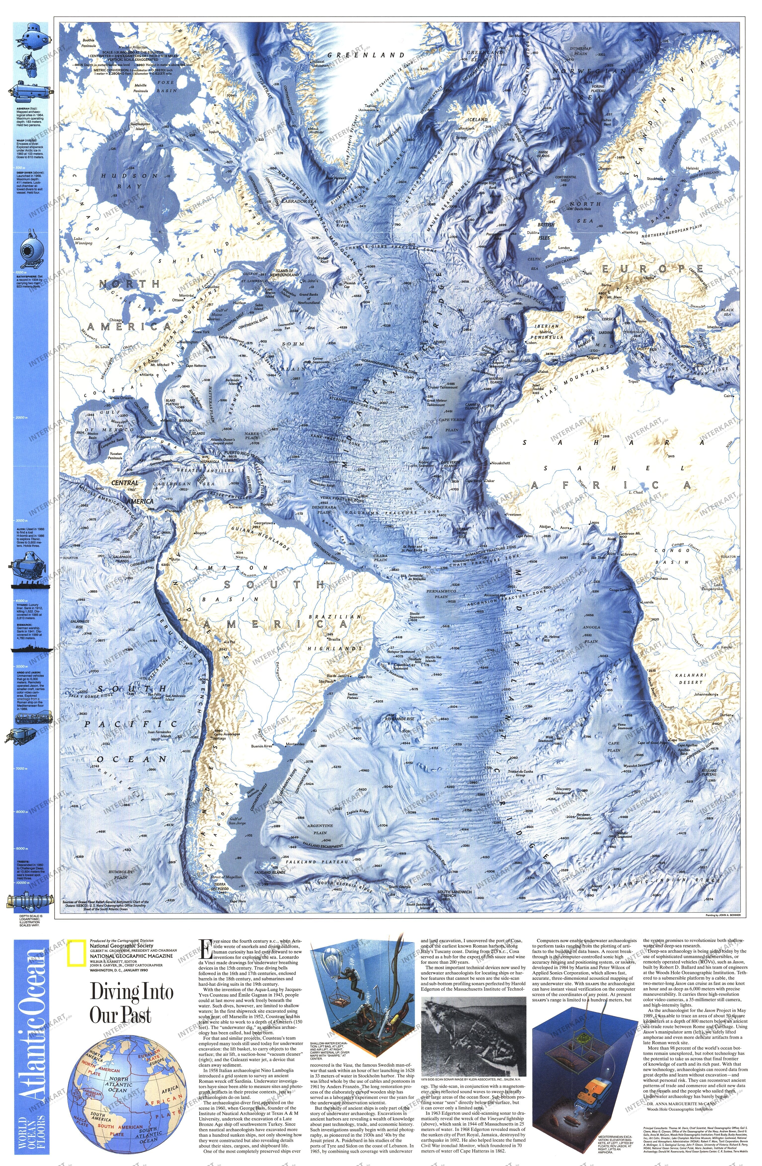 1990 Atlantic Ocean Floor Map from National Geographic