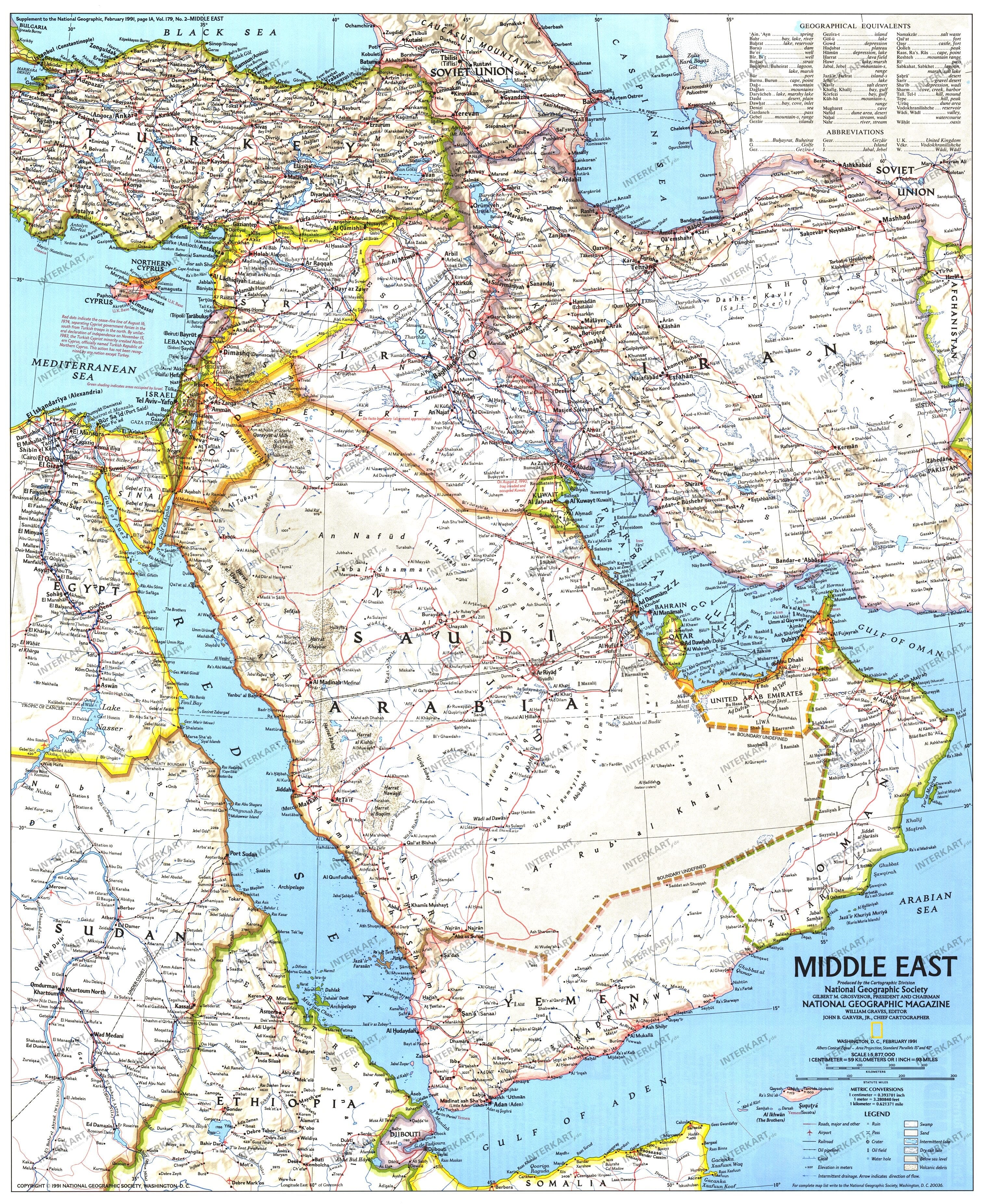 1991 The Middle East Map 51 x 62cm
