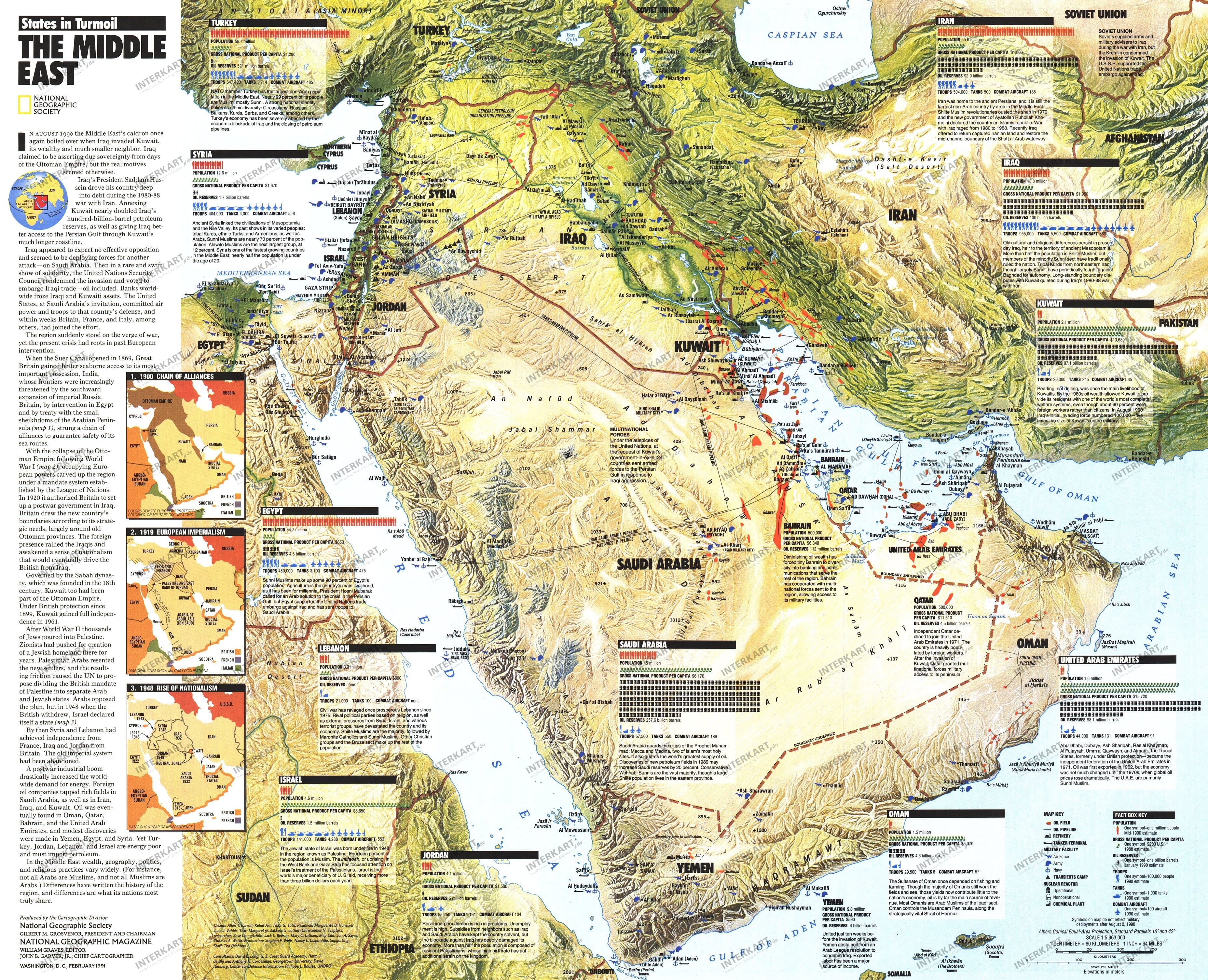 1991 Middle East: States In Turmoil Map 51 x 62cm
