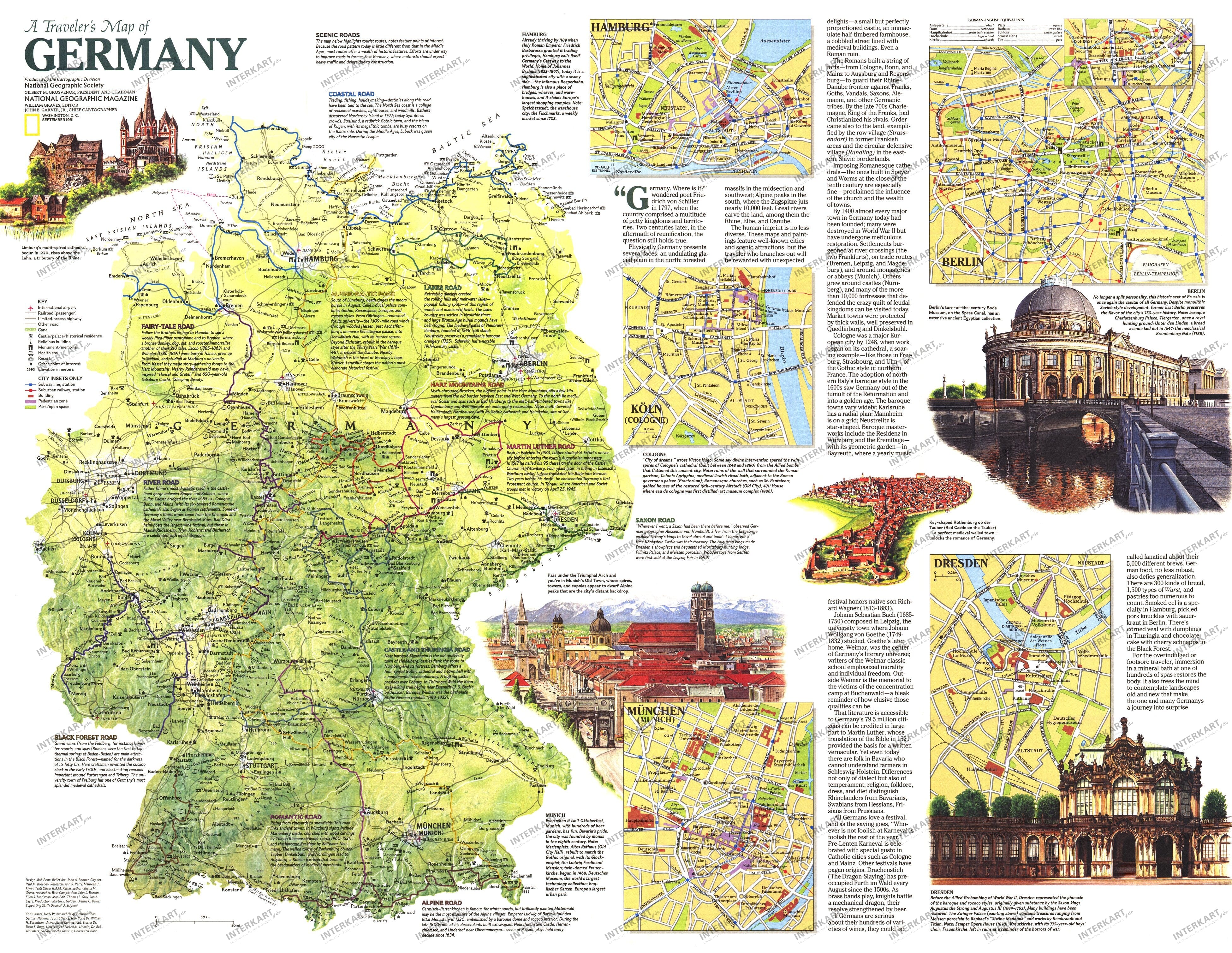 1991 Travelers Map Of Germany 66 x 51cm