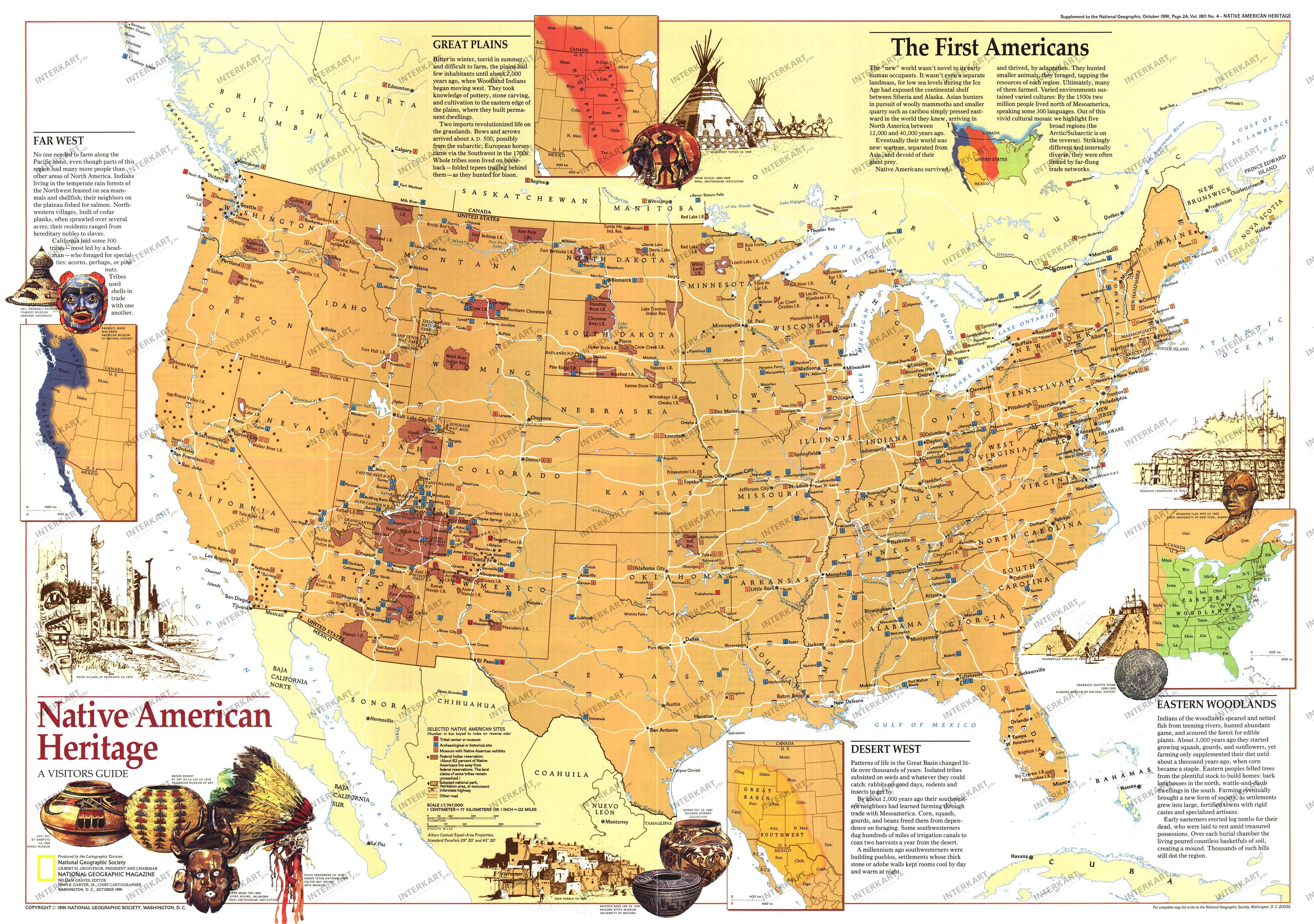 1991 Native American Heritage Map 74 x 51cm