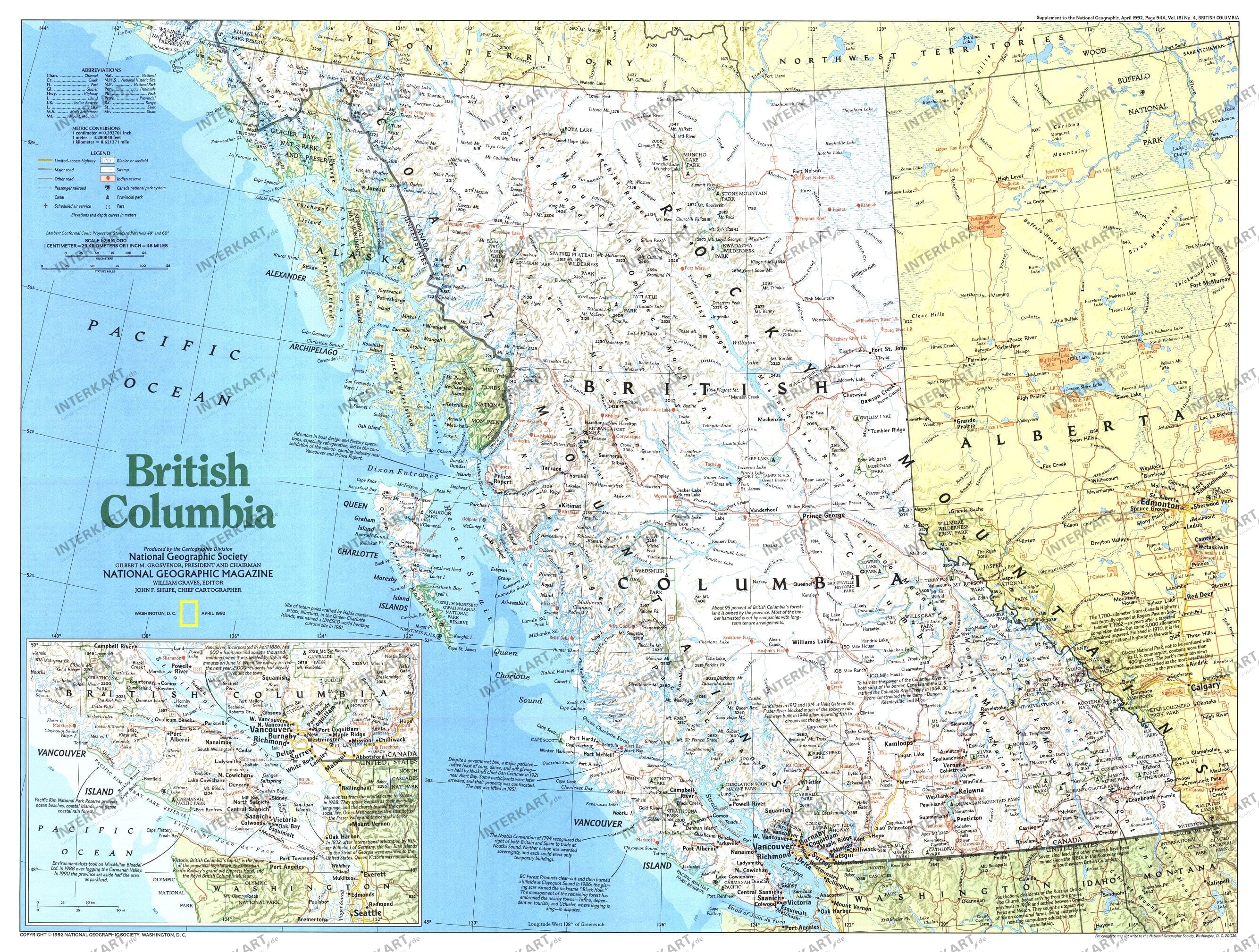 1992 British Columbia Map Side 1 from National Geographic