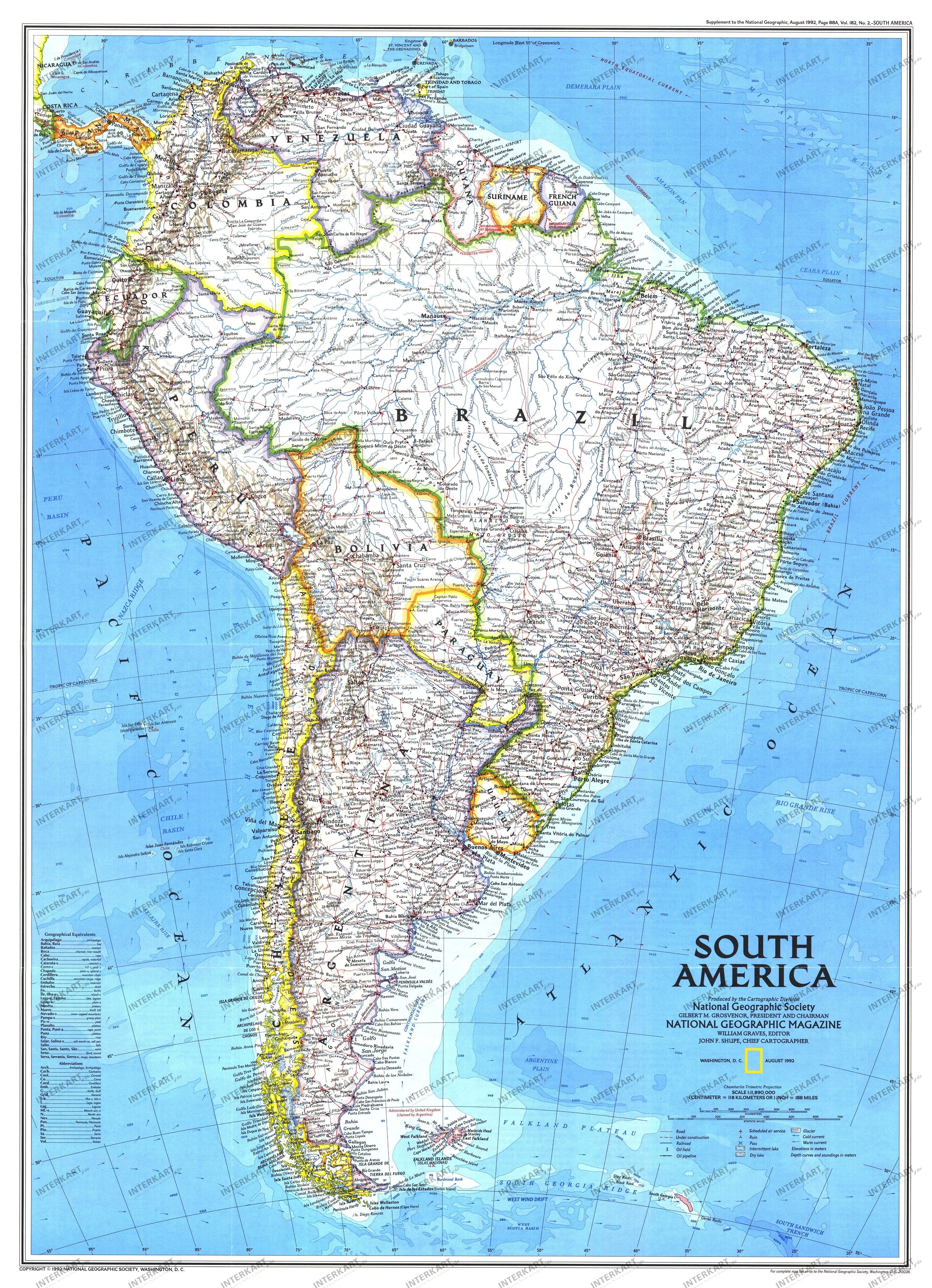 1992 South America Map from National Geographic