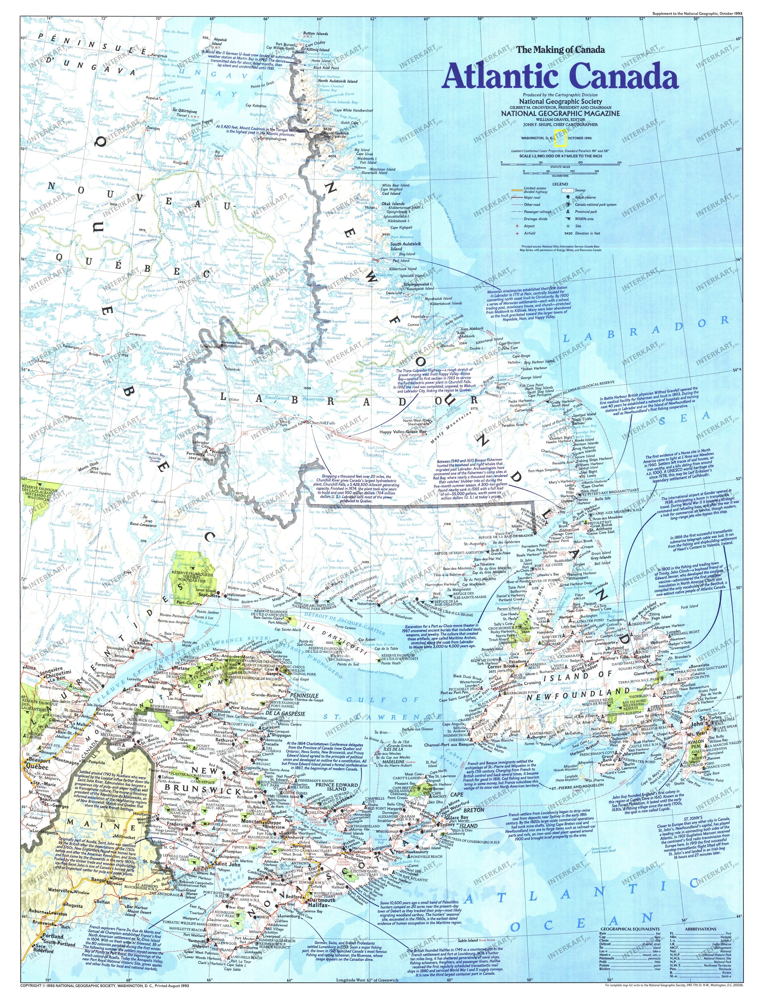 1993 Atlantic Canada Map Side 1 from National Geographic