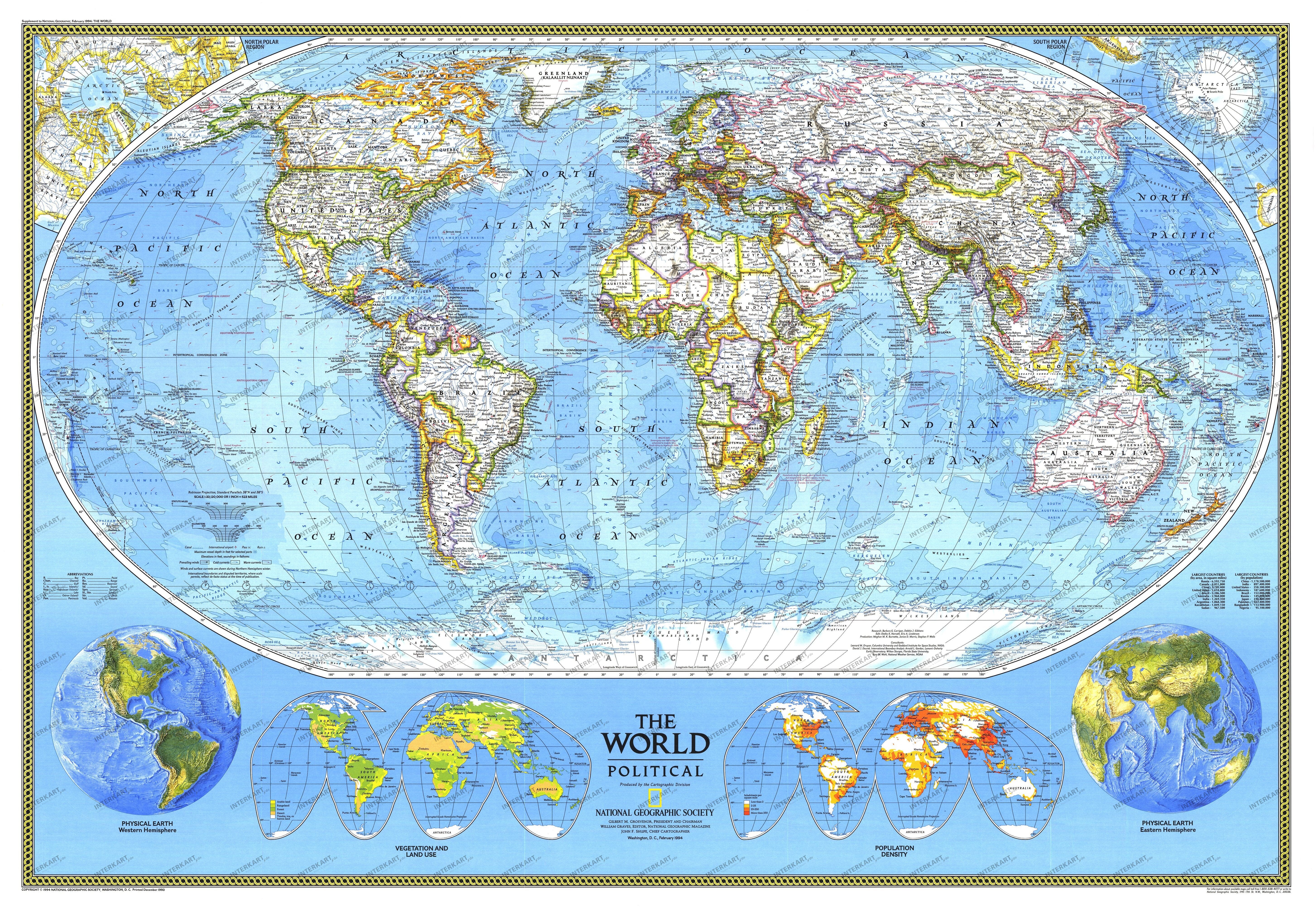 1994 World Political Map 109 x 76cm