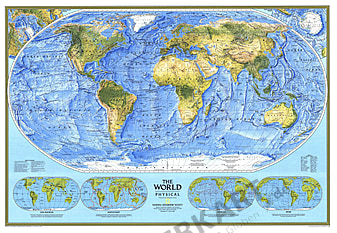 1994 World Physical Map 109 x 76cm