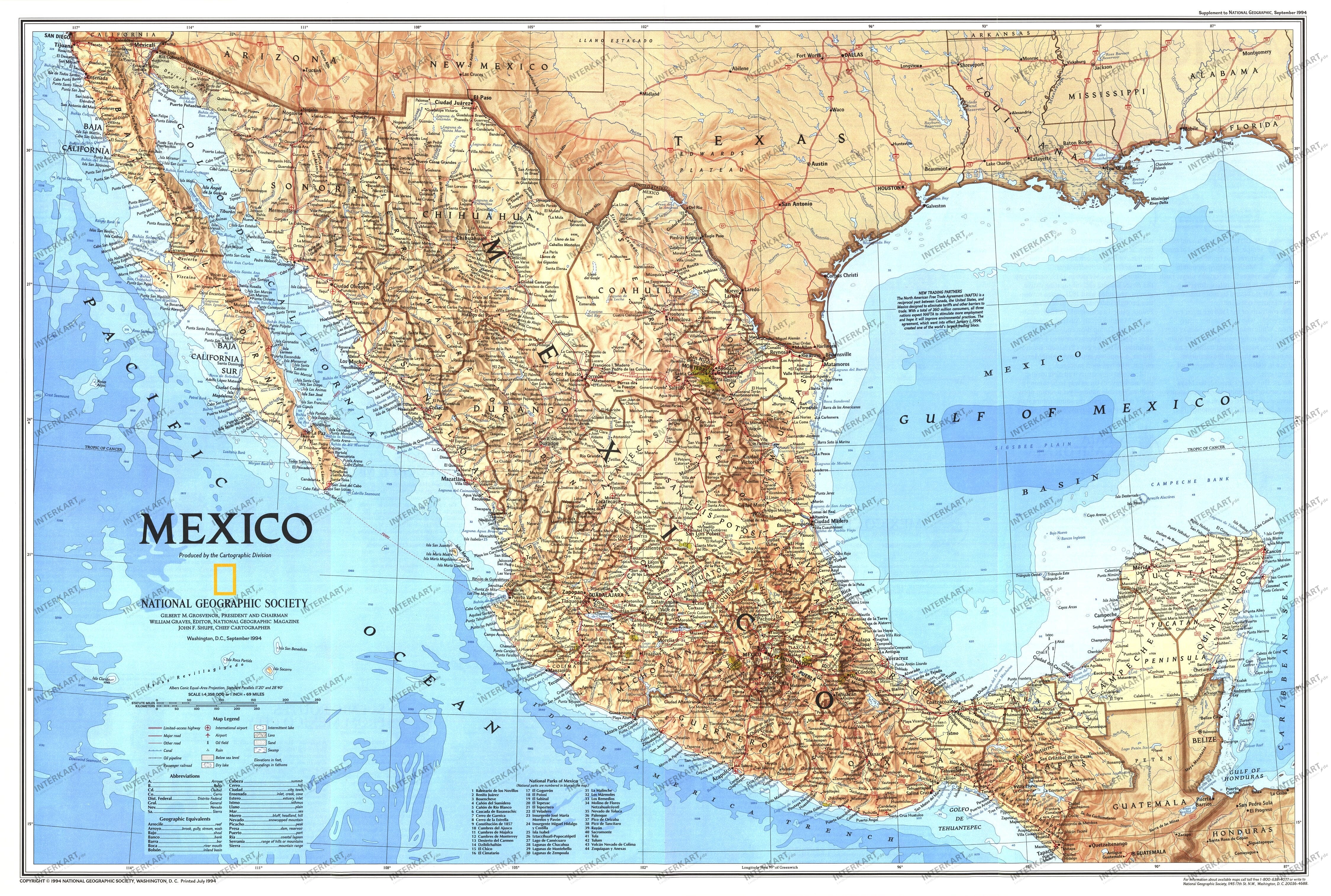 1994 Mexico Map from National Geographic