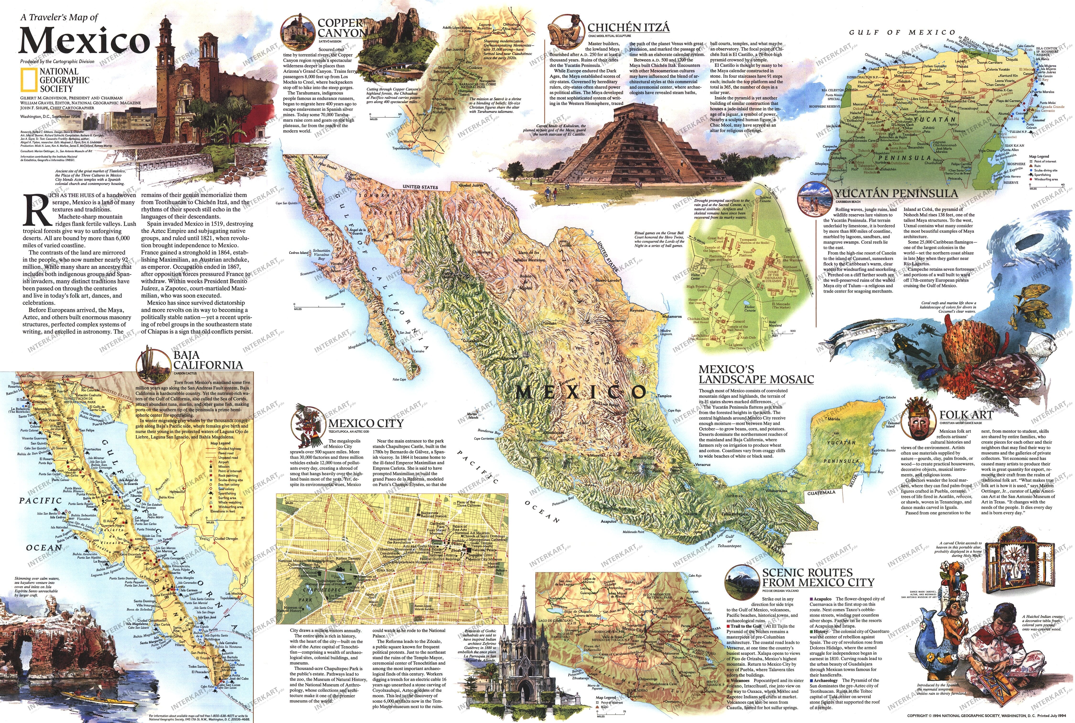 1994 Travelers Map Of Mexico Map - National Geographic