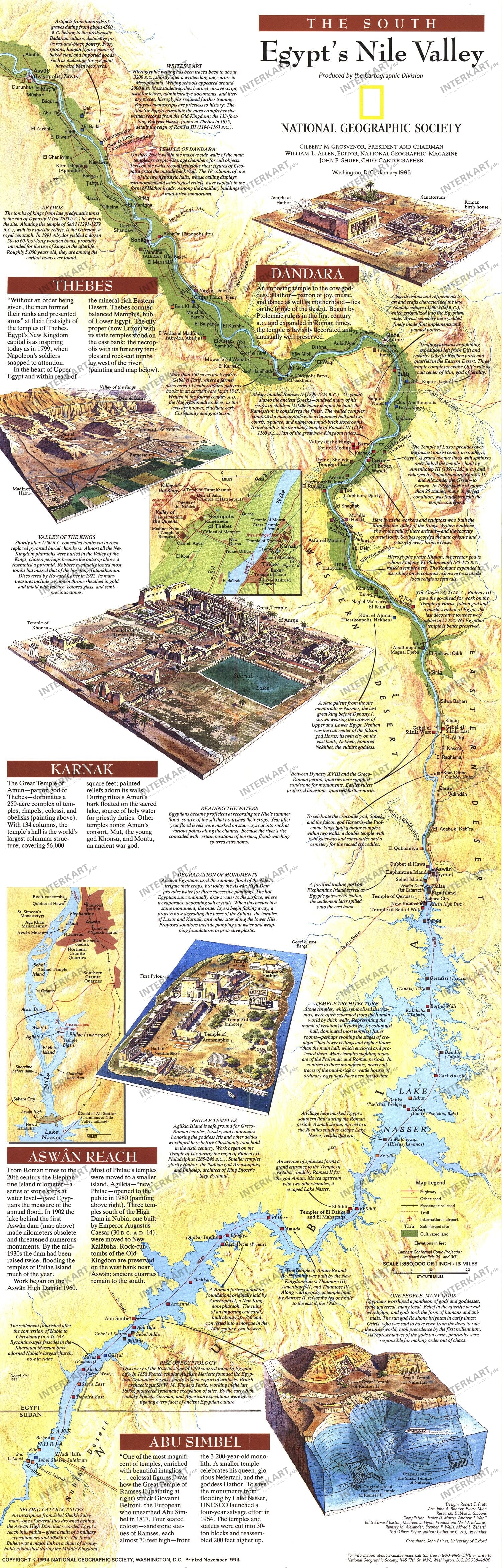 1995 Egypts Nile Valley South Map 25 x 79cm